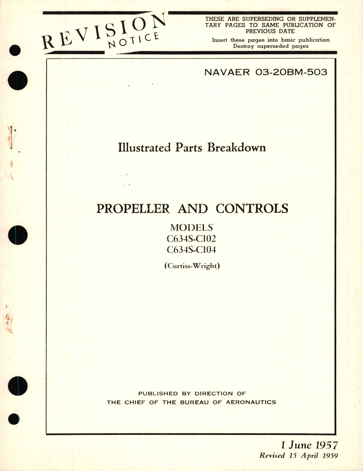 Sample page 1 from AirCorps Library document: Illustrated Parts Breakdown for Propeller and Controls Models C634S-C102, C634S-C104