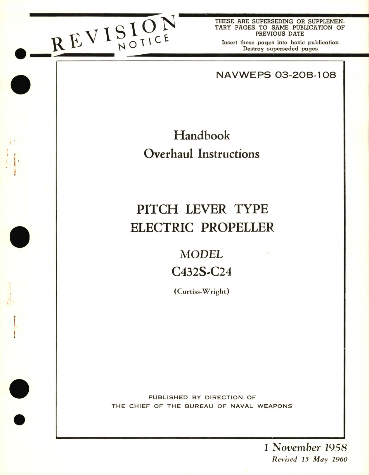 Sample page 1 from AirCorps Library document: Overhaul Instructions for Pitch Lever Type Electric Propeller Model C432S-C24 