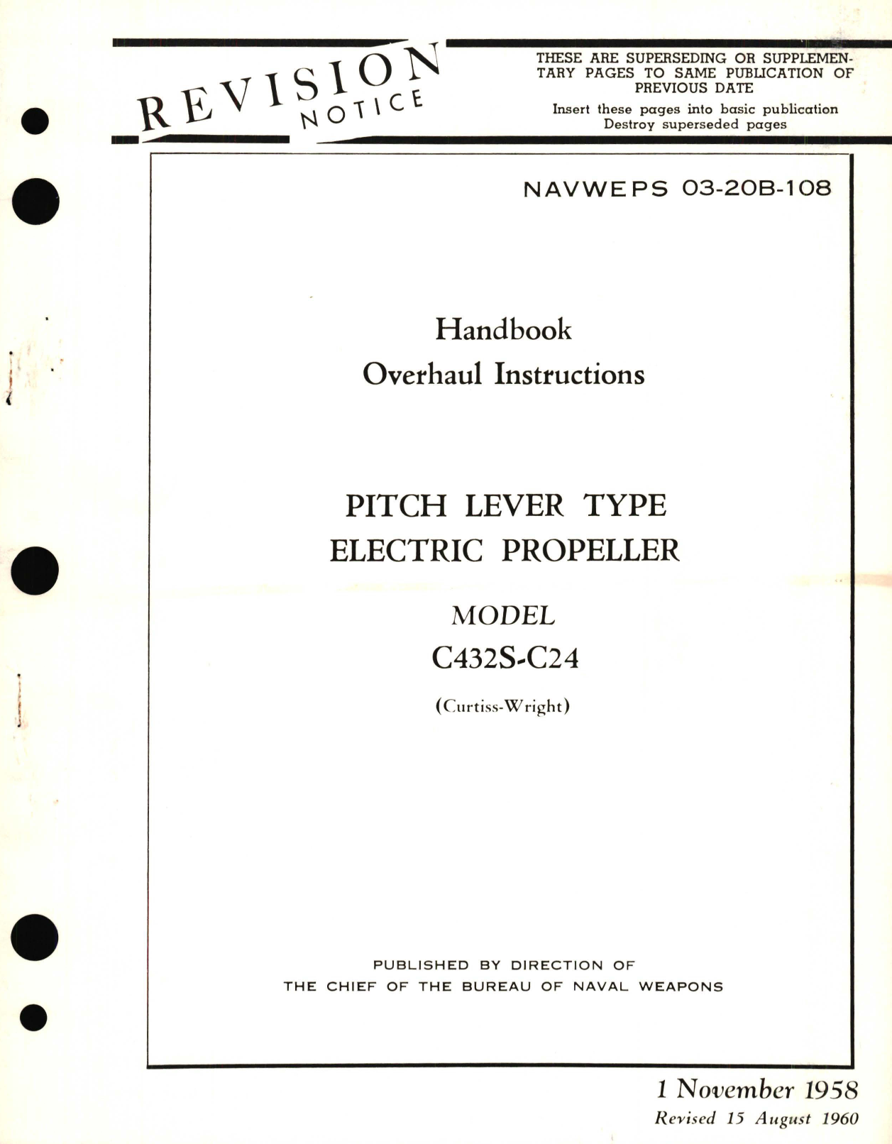 Sample page 1 from AirCorps Library document: Overhaul Instructions for Pitch Lever Type Electric Propeller Model C432S-C24 