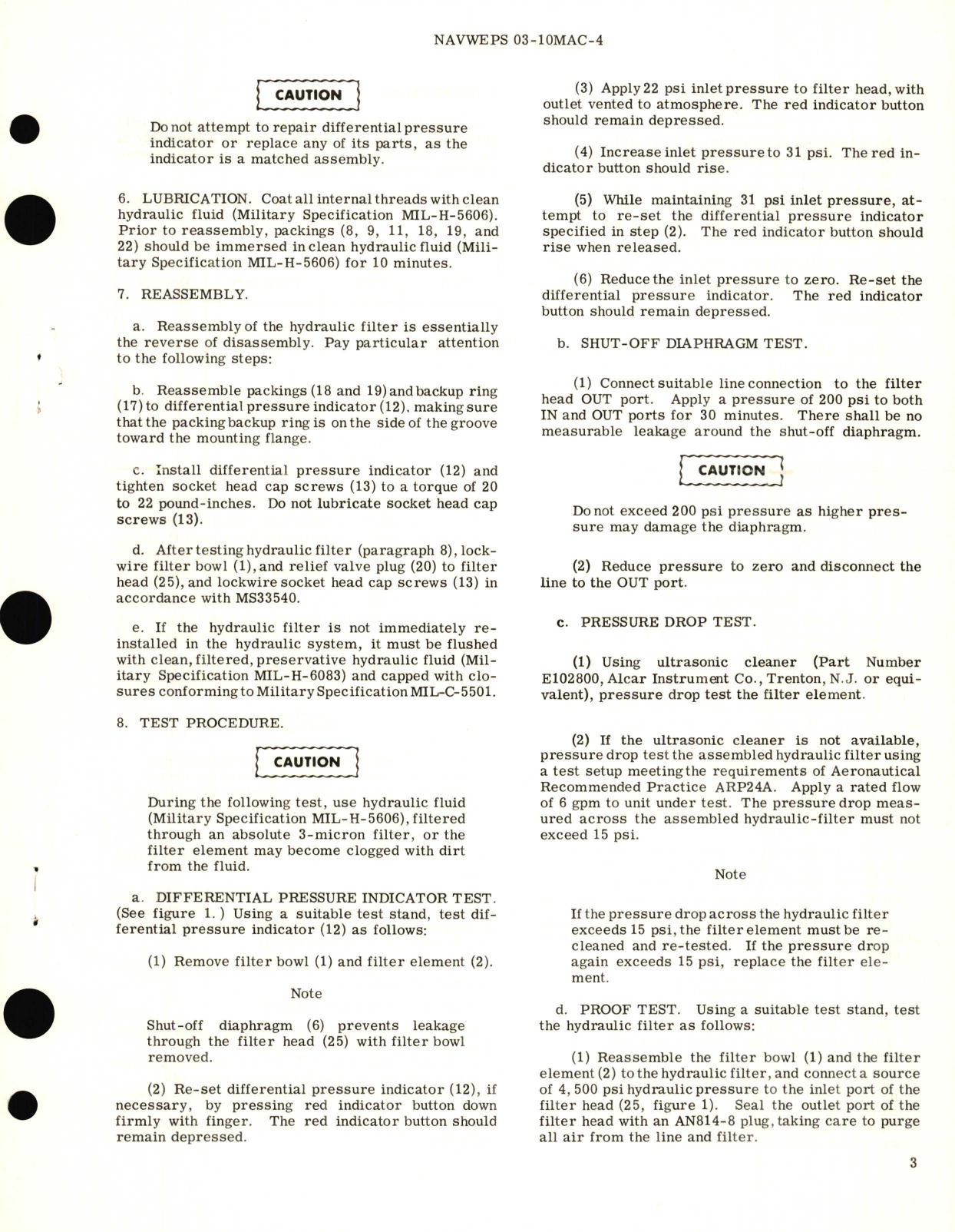 Sample page 3 from AirCorps Library document: Overhaul Instructions with Parts Breakdown for Hydraulic Filter Part No. AC-3258-810H