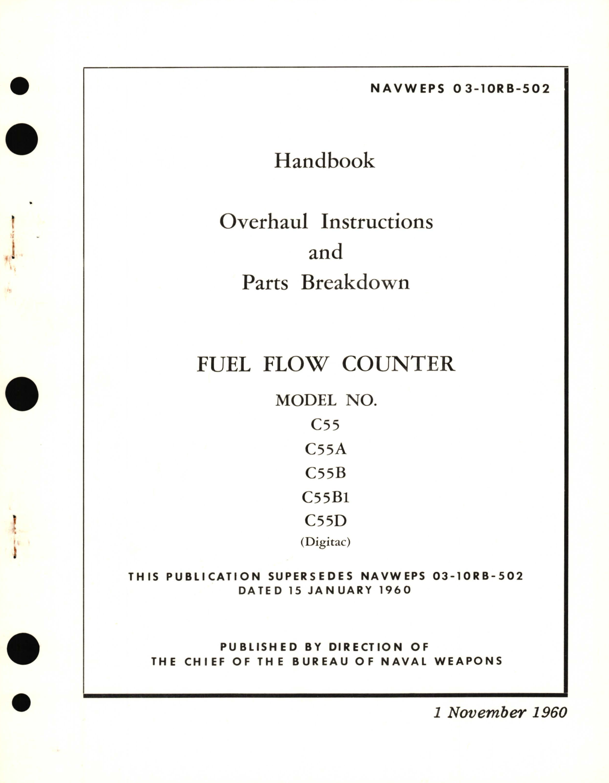 Sample page 1 from AirCorps Library document: Overhaul Instructions with Parts Breakdown for Fuel Flow Counter Model No. C55, C55A, C55B, C55B1, C55D