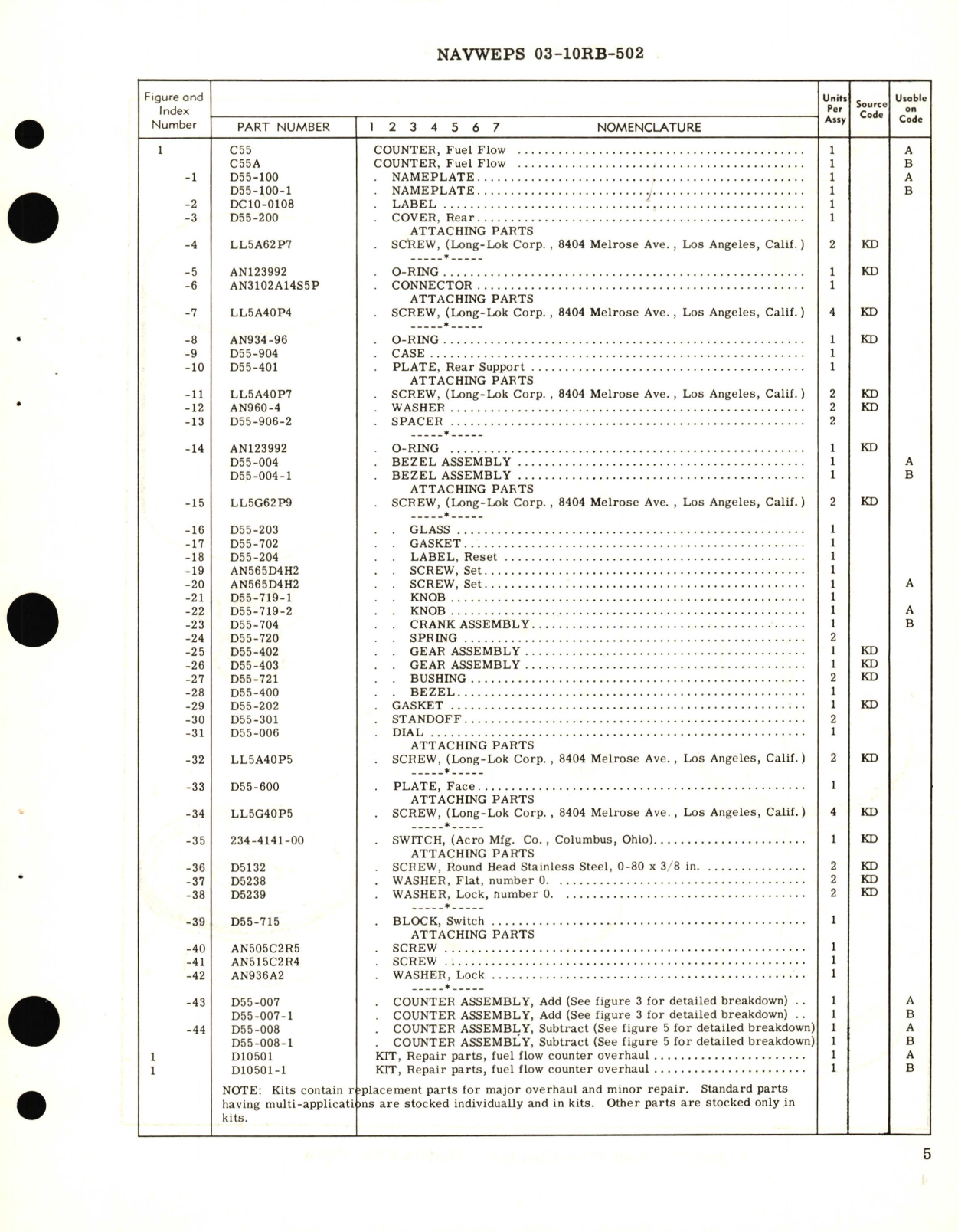 Sample page 7 from AirCorps Library document: Overhaul Instructions with Parts Breakdown for Fuel Flow Counter Model No. C55, C55A, C55B, C55B1, C55D