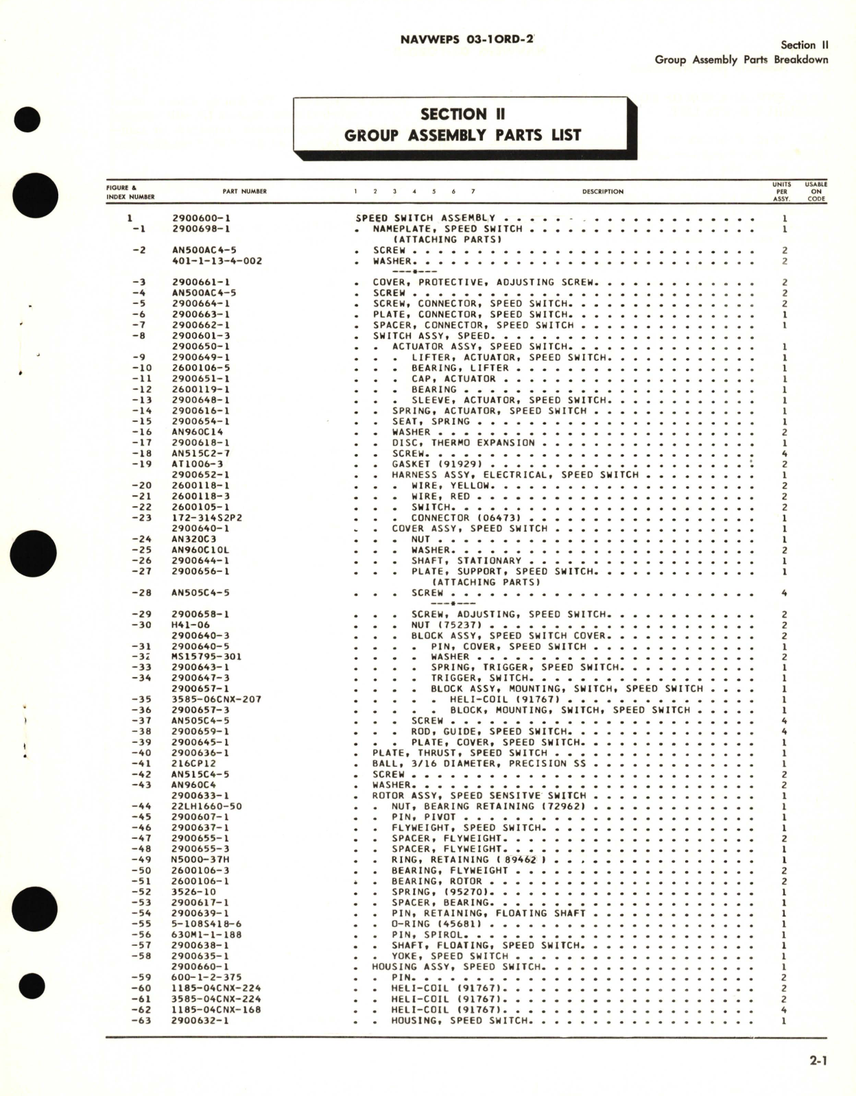 Sample page 3 from AirCorps Library document: Illustrated Parts Breakdown for Speed Switch Part  No. 2900600-1 