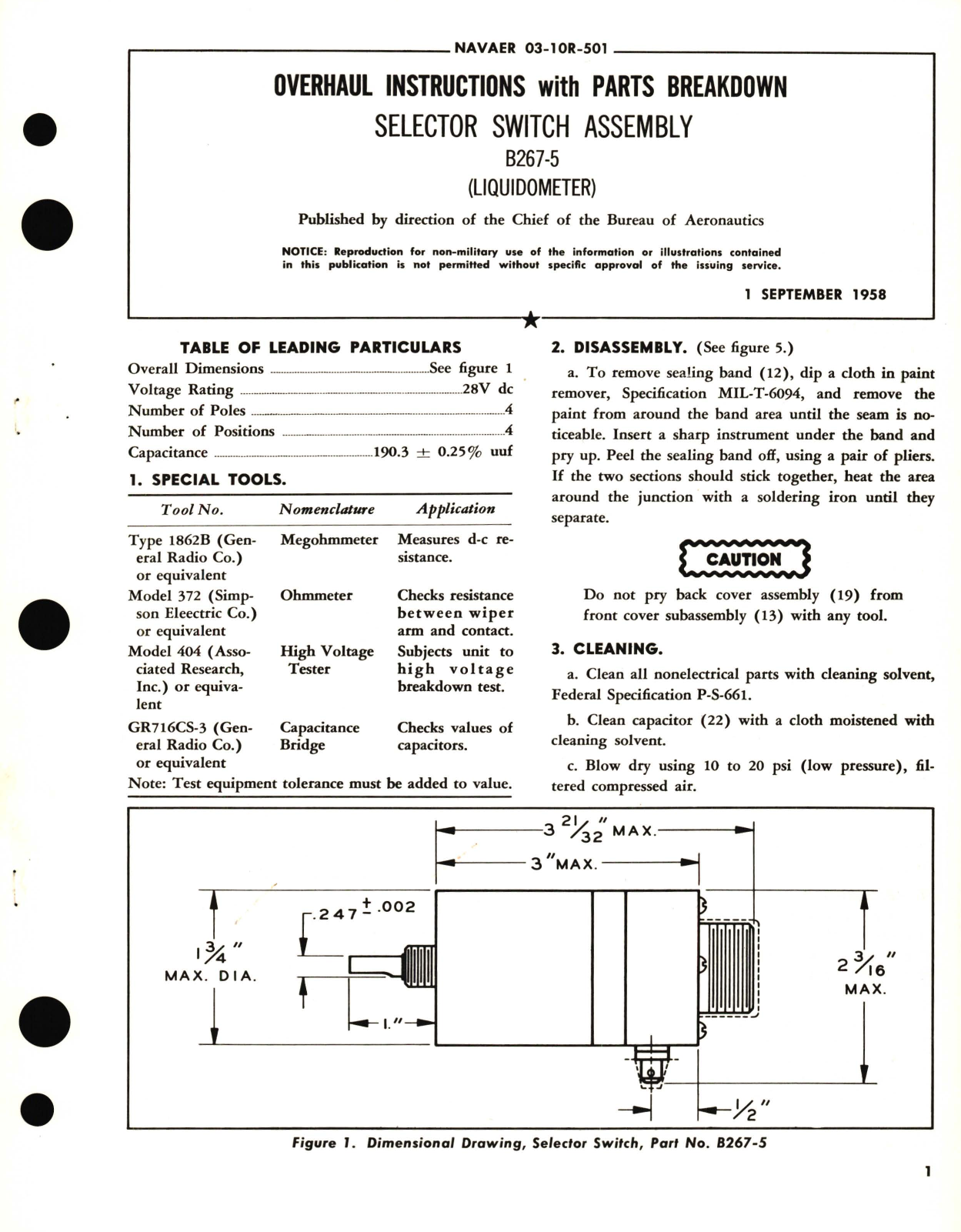 Sample page 1 from AirCorps Library document: Overhaul Instructions with Parts Breakdown for Selector Switch Assembly B267-5 