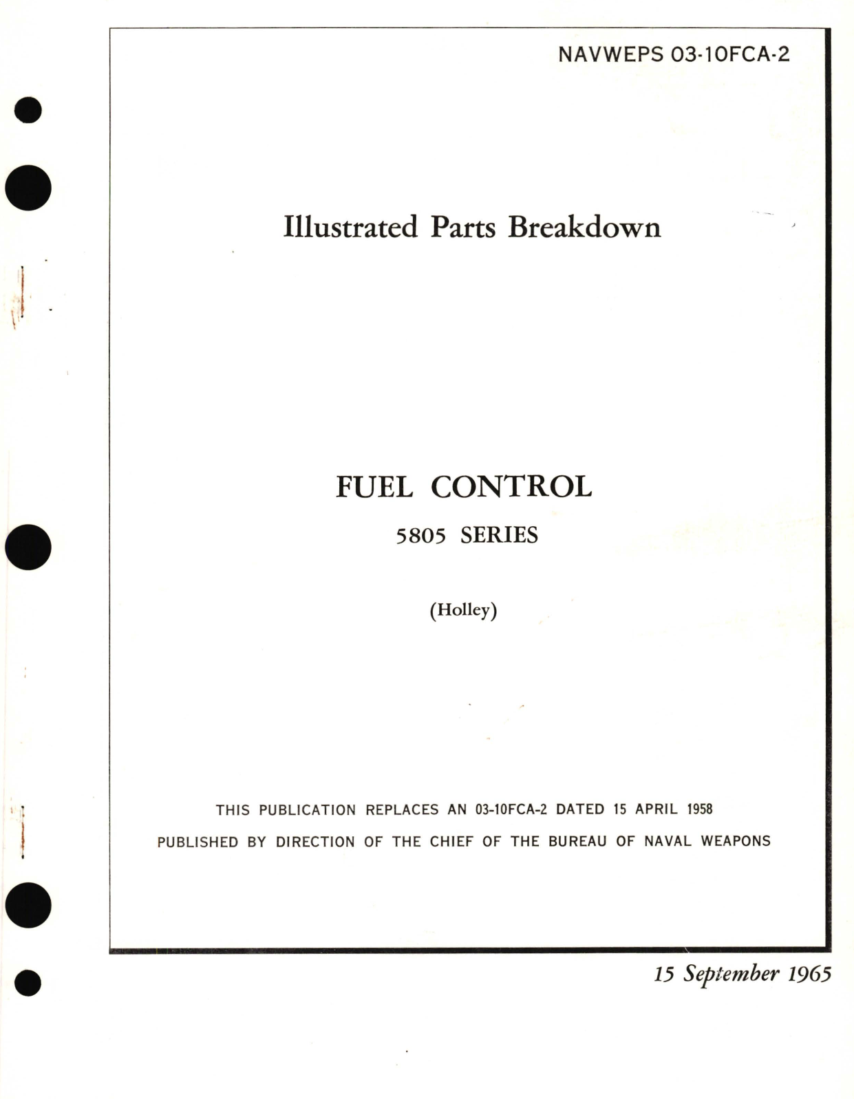 Sample page 1 from AirCorps Library document: Illustrated Parts Breakdown for Fuel Control 5805 Series 