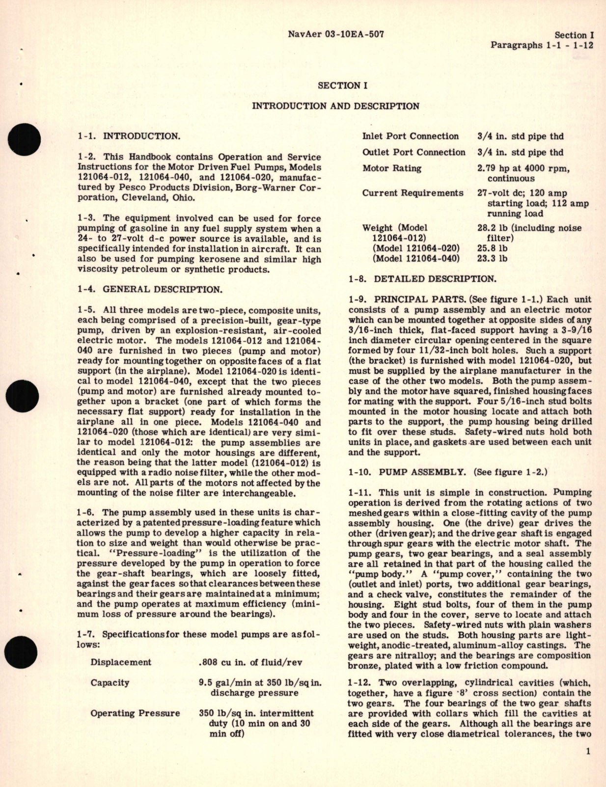 Sample page 7 from AirCorps Library document: Operation and Service Instructions for Motor Driven Fuel Pumps Models 121064-012, 121064-040, and 121064-020