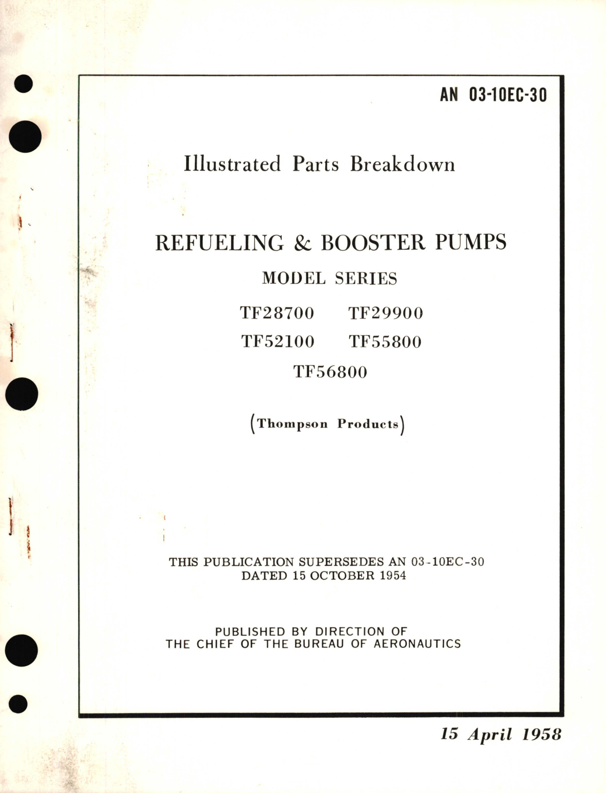 Sample page 1 from AirCorps Library document: Illustrated Parts Breakdown for Refueling and Booster Pumps Model Series TF28700, TF29900, TF52100, TF55800, TF56800 