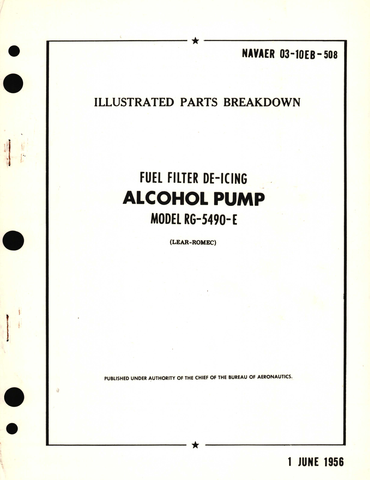 Sample page 1 from AirCorps Library document: Illustrated Parts Breakdown for Fuel Filter De-Icing Alcohol Pump Model RG-5490-E 