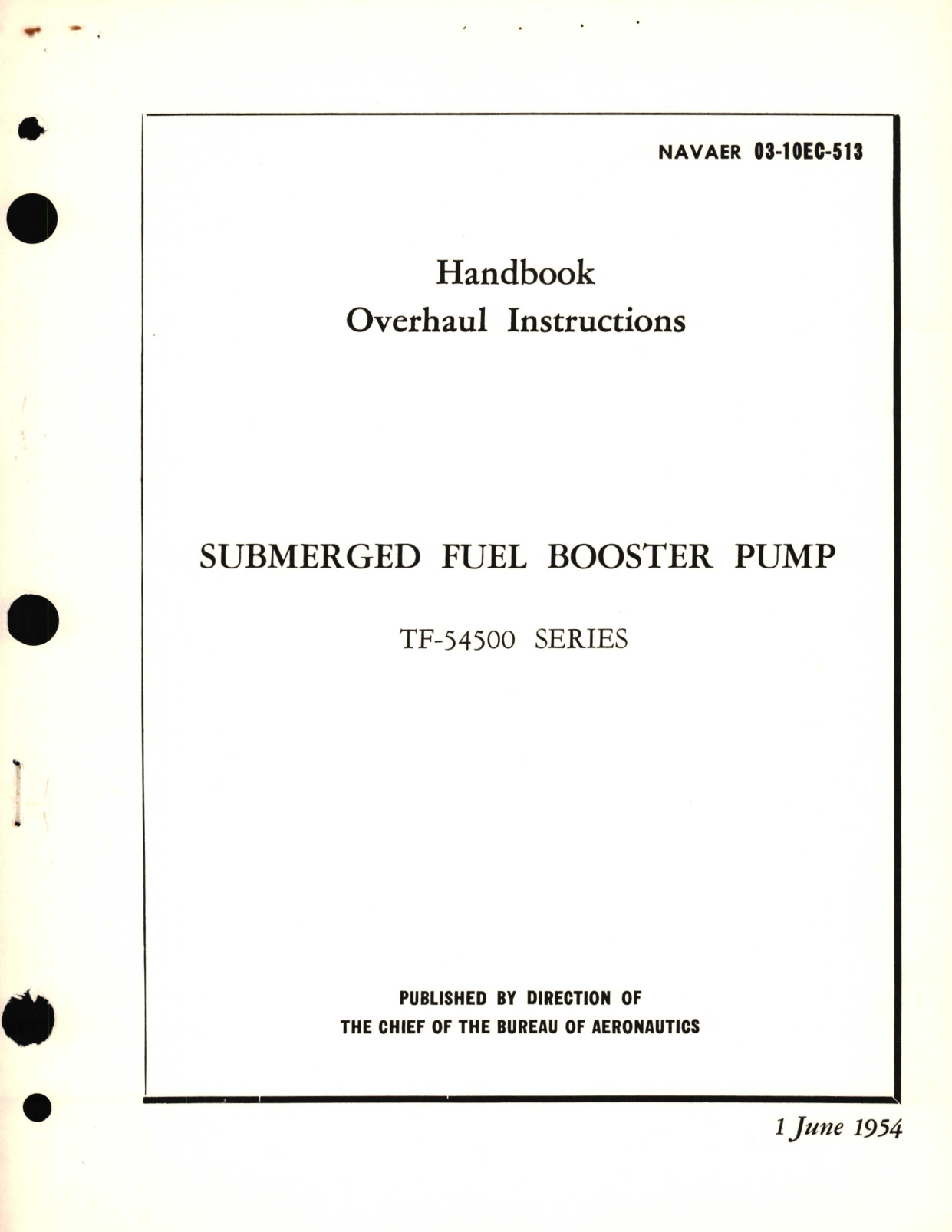 Sample page 1 from AirCorps Library document: Overhaul Instructions Submerged Fuel Booster Pump TF-54500 Series 