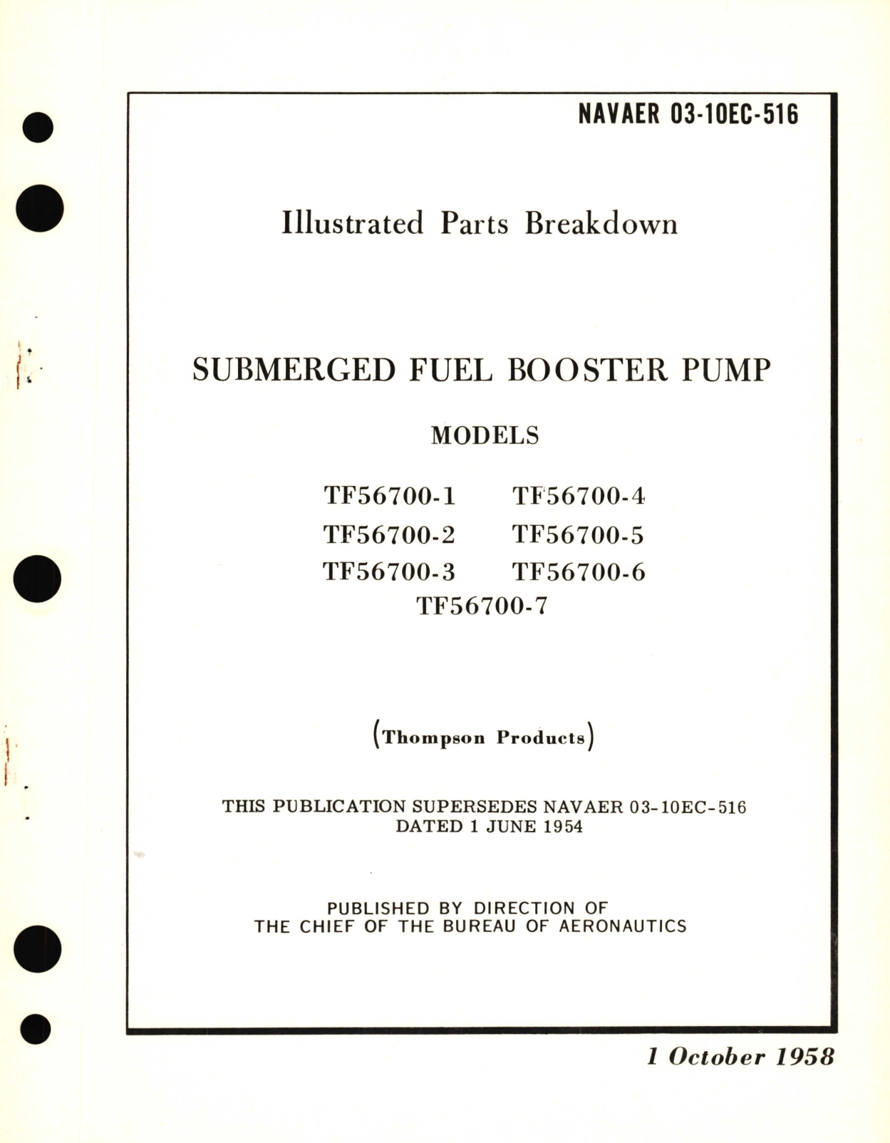 Sample page 1 from AirCorps Library document: Illustrated Parts Breakdown for Submerged Fuel Booster Pump Models TF5670 