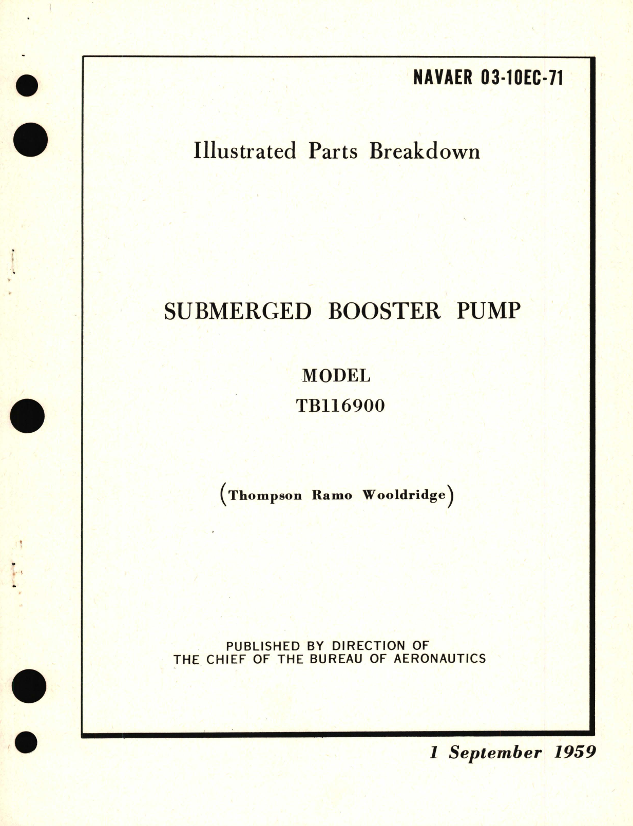 Sample page 1 from AirCorps Library document: Illustrated Parts Breakdown for Submerged Booster Pump Model TB116900