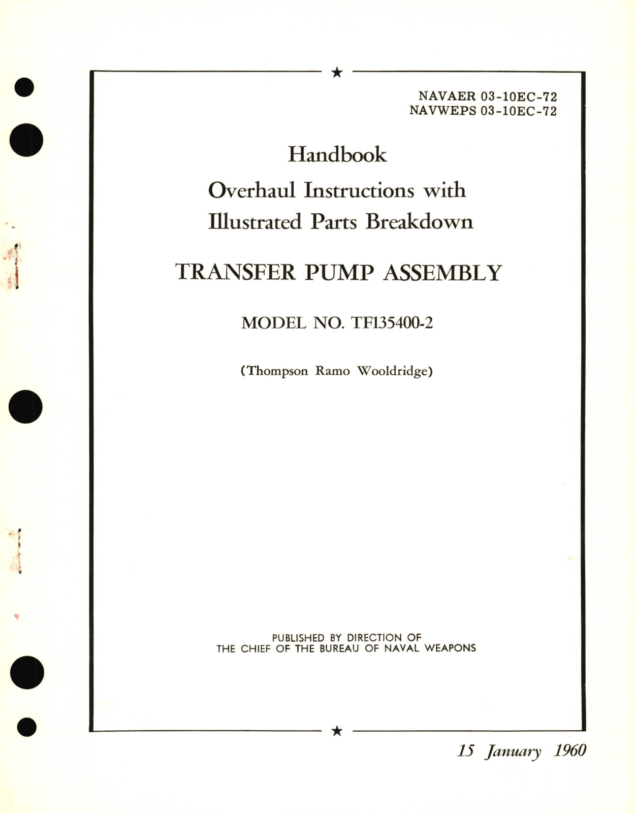 Sample page 1 from AirCorps Library document: Overhaul Instructions with Parts Breakdown for Transfer Pump Assembly Model No. TF135400-2