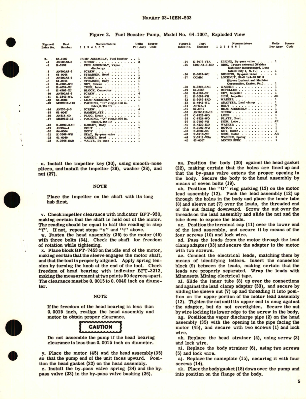 Sample page 5 from AirCorps Library document: Overhaul Instructions with Parts Breakdown for Fuel Booster Pump Model 64-1007 