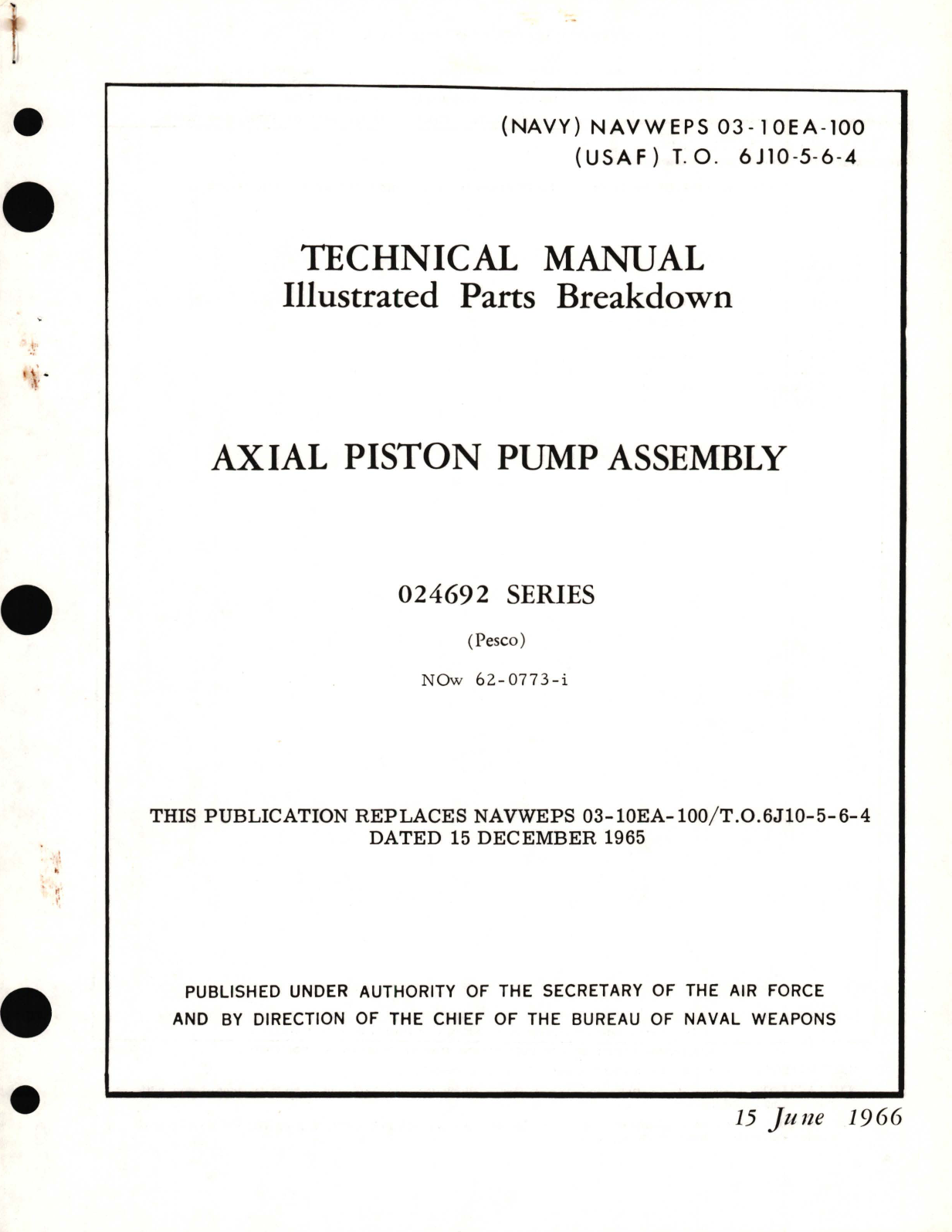 Sample page 1 from AirCorps Library document: Illustrated Parts Breakdown for Axial Piston Pump Assembly 024692 Series 