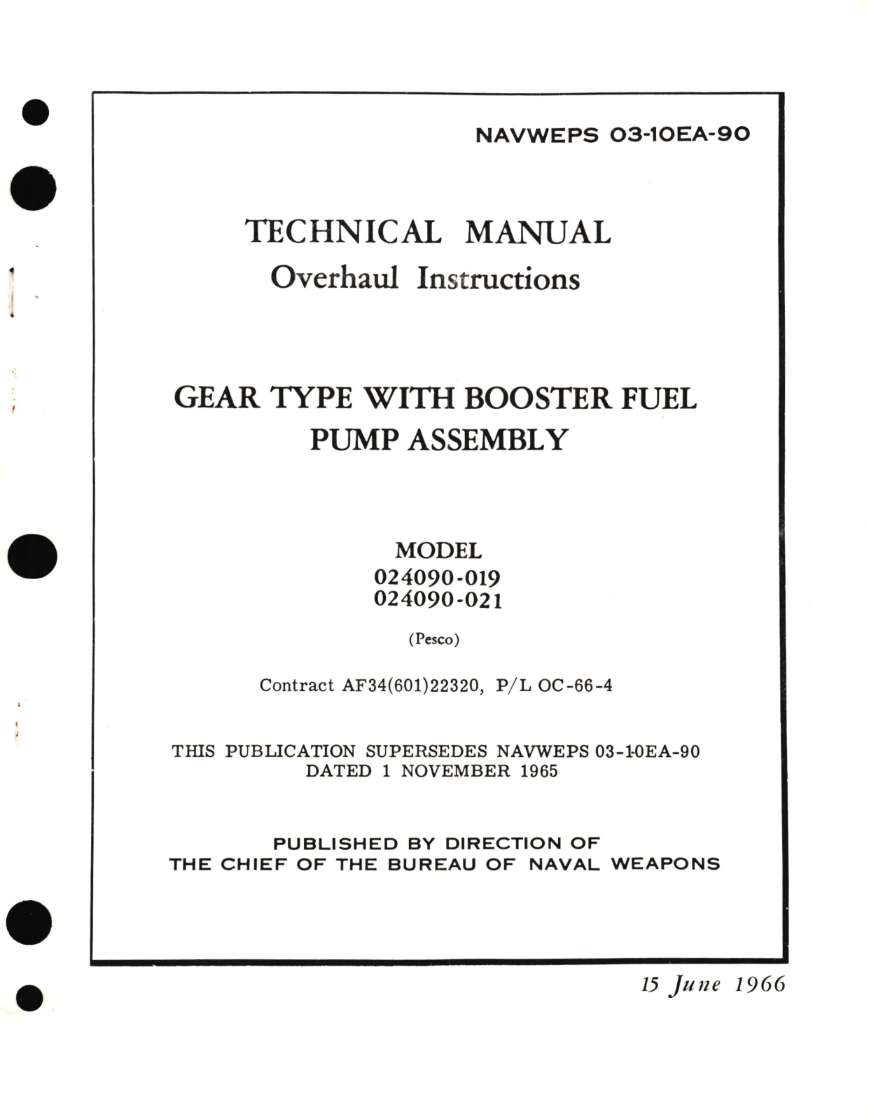 Sample page 1 from AirCorps Library document: Overhaul Instructions for Gear Type With Booster Fuel Pump Assembly Model 024090, 024090-019, 024090-021