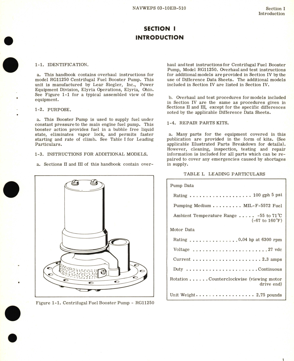 Sample page 5 from AirCorps Library document: Overhaul Instructions for Pump, Centrifugal, Fuel Booster Models RG11250, RG11250A, RG11250A1