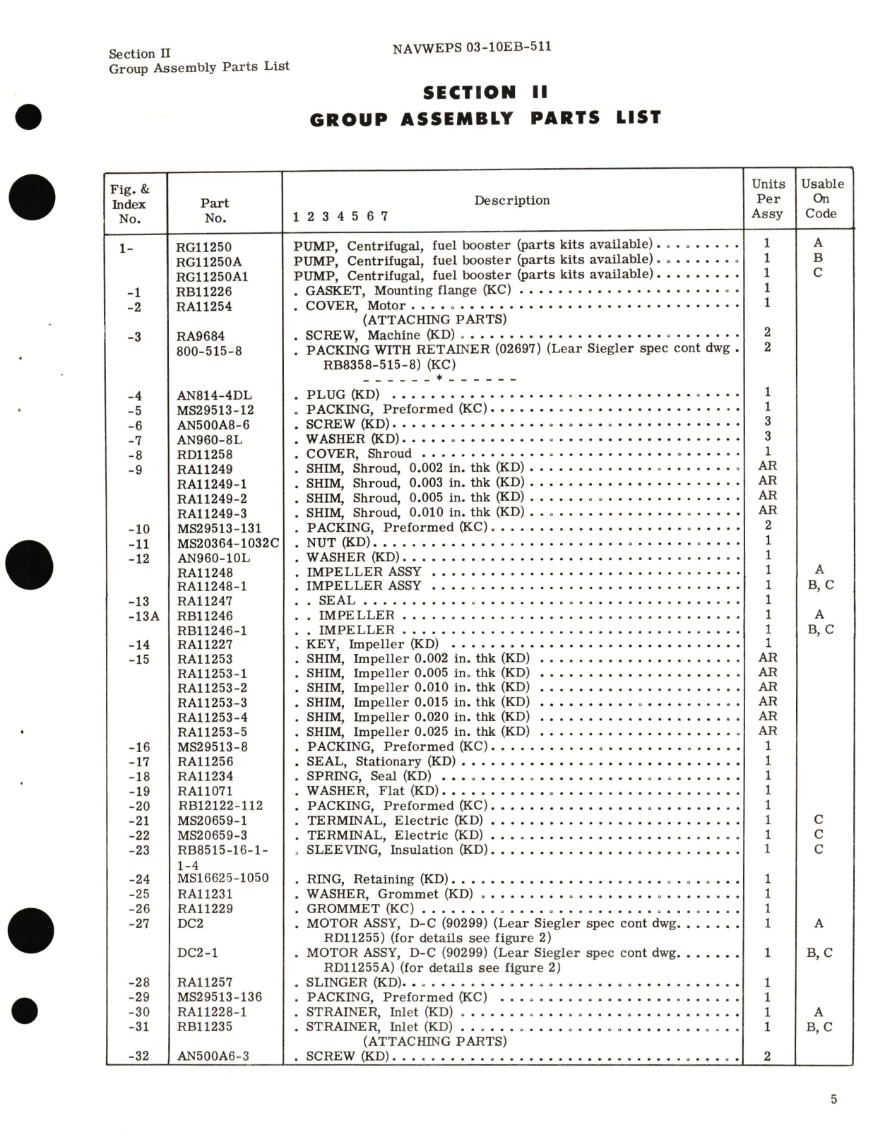 Sample page 7 from AirCorps Library document: Illustrated Parts Breakdown for Pump Centrifugal, Fuel Booster Models RG11250, RG11250A, RG112S0A1