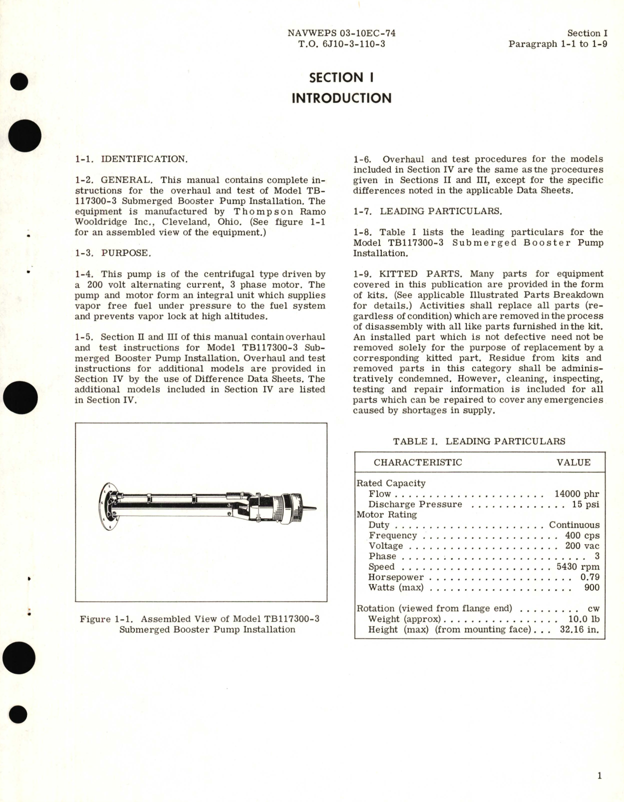 Sample page 5 from AirCorps Library document: Overhaul for Submerged Booster Pump Models TB117300-3, TB117300-5, 245200-1