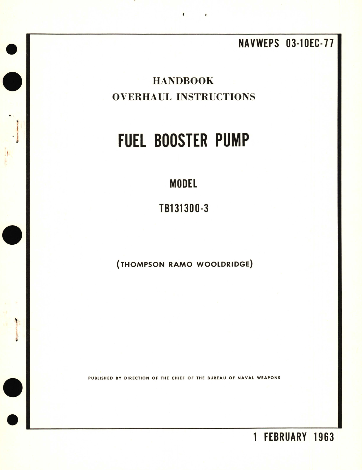 Sample page 1 from AirCorps Library document: Overhaul Instructions for Fuel Booster Pump Model TB131300-3 