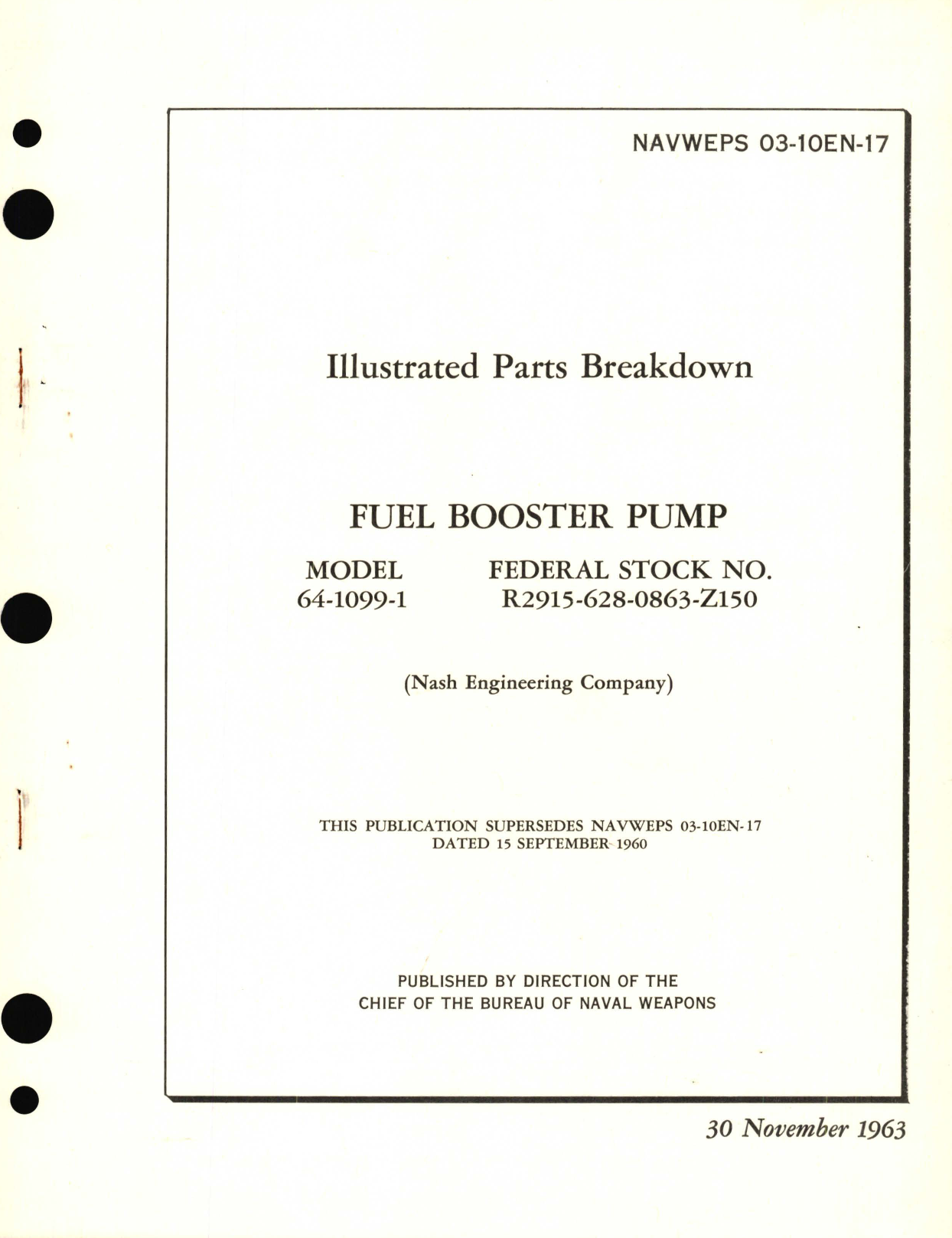 Sample page 1 from AirCorps Library document: Illustrated Parts Breakdown for Fuel Booster Pump Model 64-1099-1 