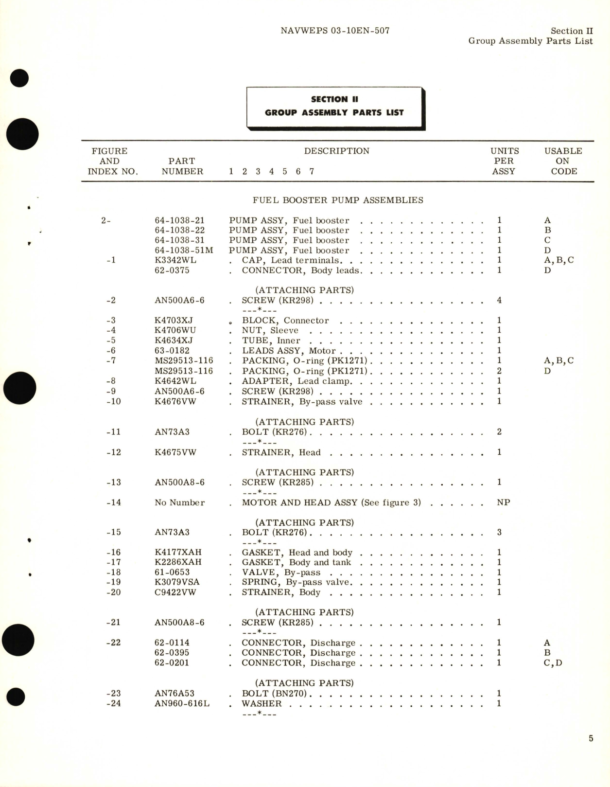 Sample page 7 from AirCorps Library document: Illustrated Parts Breakdown for Fuel Booster Pumps Model No. 64-1038 