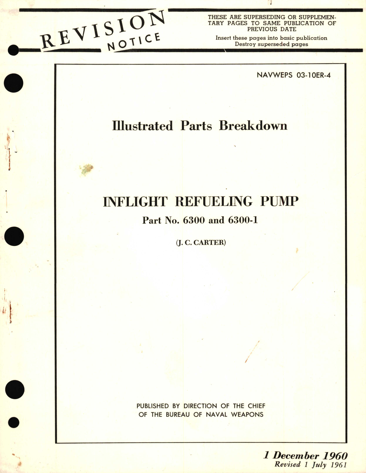 Sample page 1 from AirCorps Library document: Illustrated Parts Breakdown for Inflight Refueling Pump Part No 6300 and 6300-1 