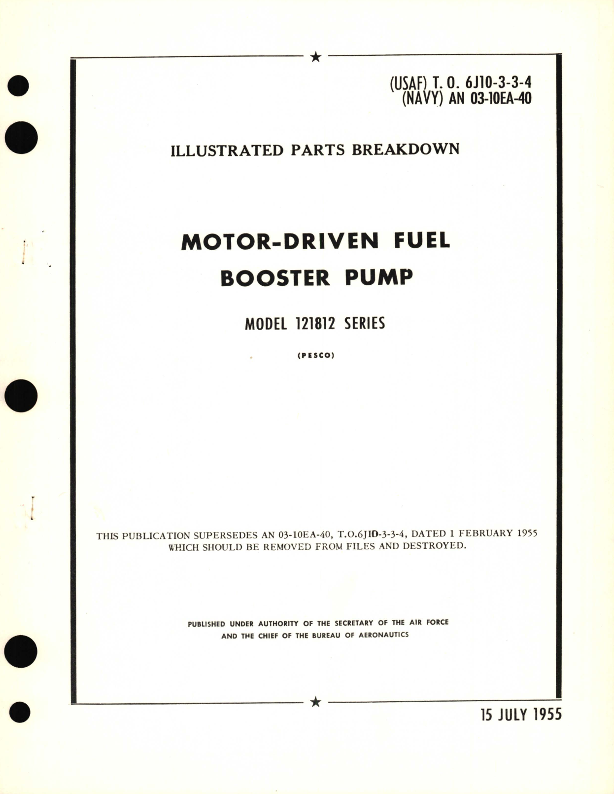 Sample page 1 from AirCorps Library document: Illustrated Parts Breakdown for Motor-Driven Fuel Booster Pump Model 121812 Series 