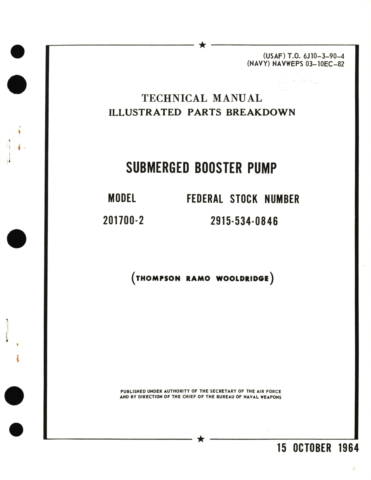 Sample page 1 from AirCorps Library document: Illustrated Parts Breakdown for Submerged Booster Pump Model 201700-2 