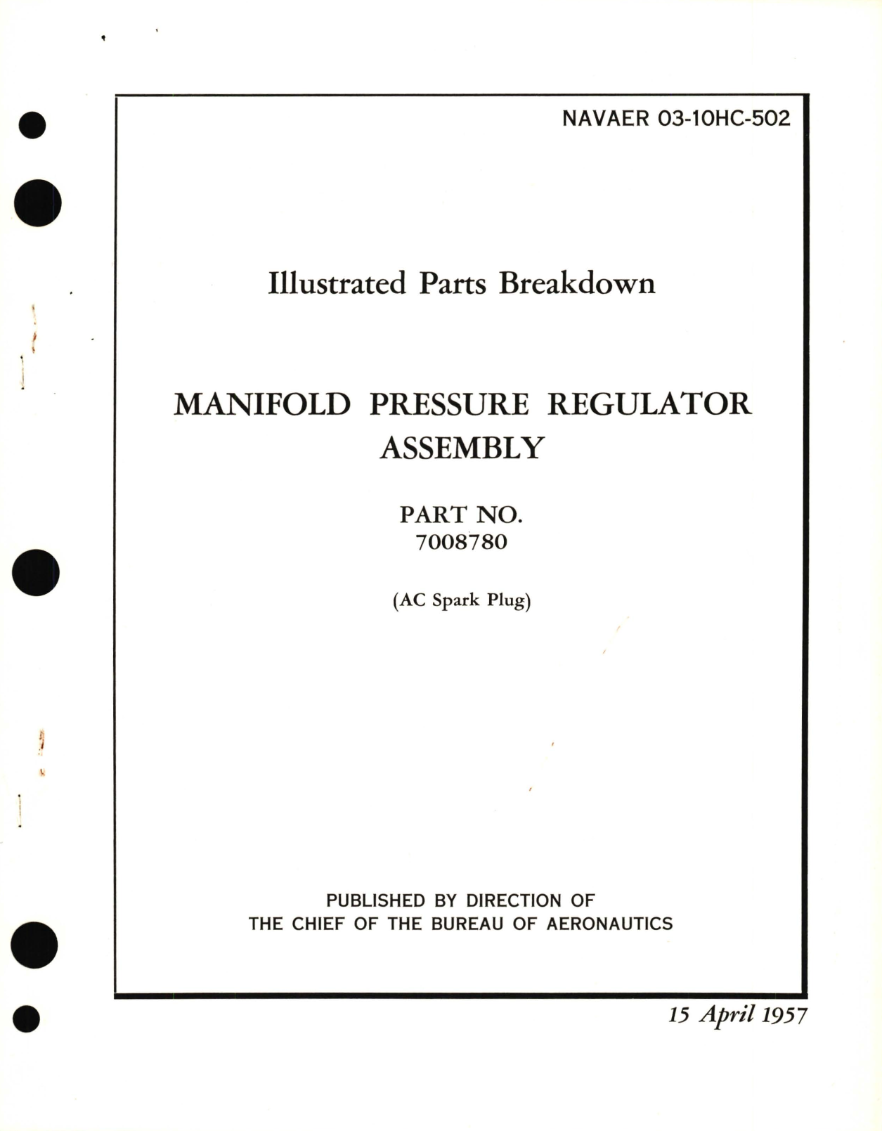 Sample page 1 from AirCorps Library document: Illustrated Parts Breakdown for Manifold Pressure Regulator Assembly Part No. 7008780