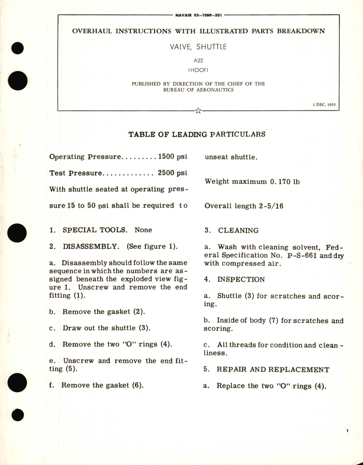 Sample page 1 from AirCorps Library document: Overhaul Instructions with Parts Breakdown for Valve, Shuttle A22 