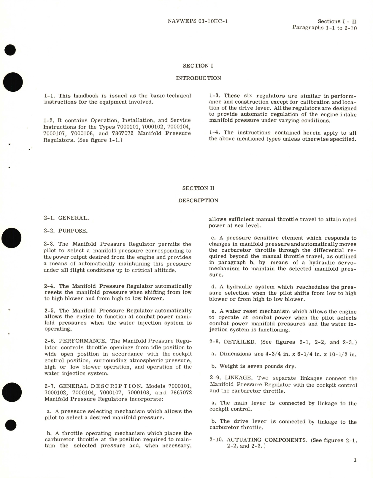 Sample page 7 from AirCorps Library document: Operation Service and Overhaul Instructions with Parts Catalog for Manifold Pressure Regulator Assembly Models 7000101, 7000102, 7000104, 7000107, 7000108, 7867072