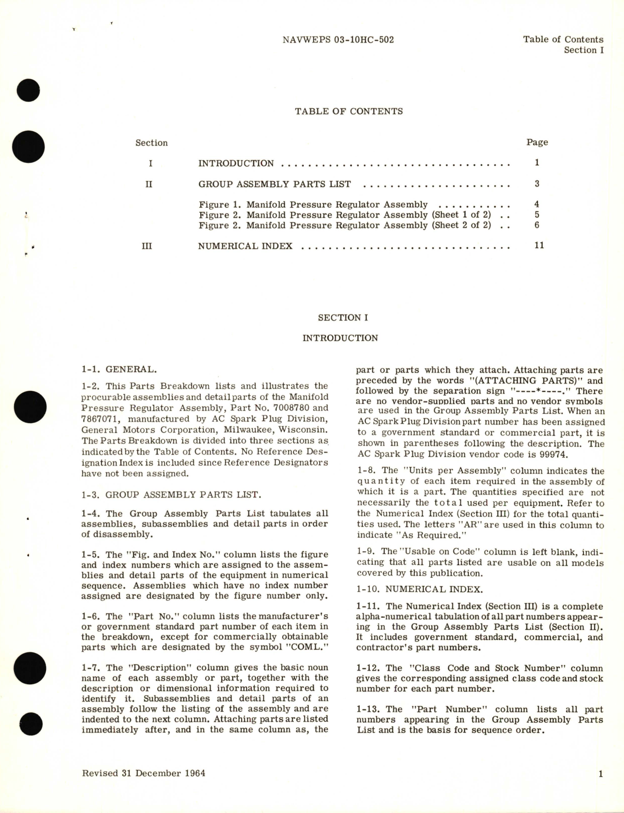 Sample page 3 from AirCorps Library document: Illustrated Parts Breakdown for Manifold Pressure Regulator Assembly Part No. 7008780, 7867071 