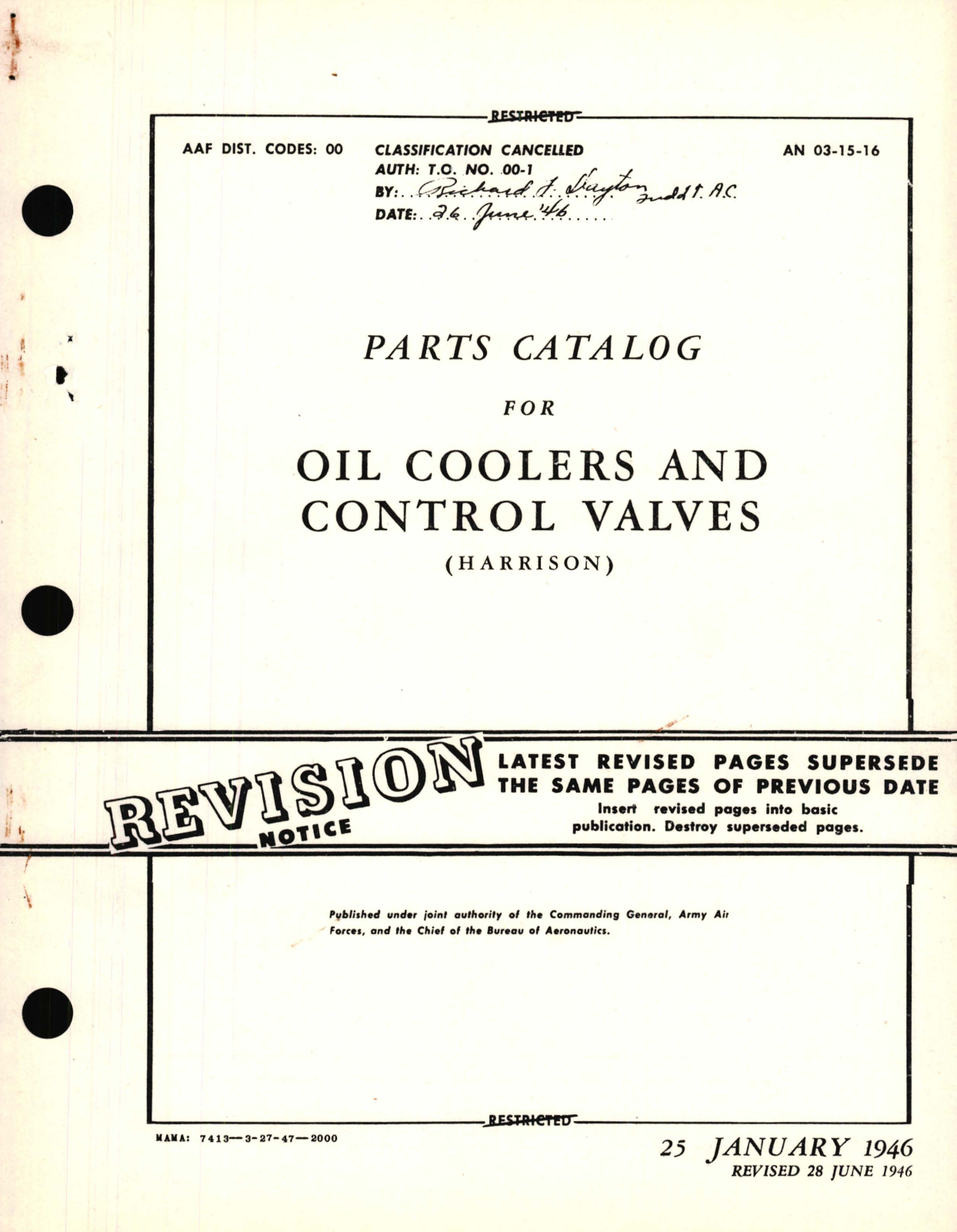 Sample page 1 from AirCorps Library document: Parts Catalog for Oil Coolers and Control Valves