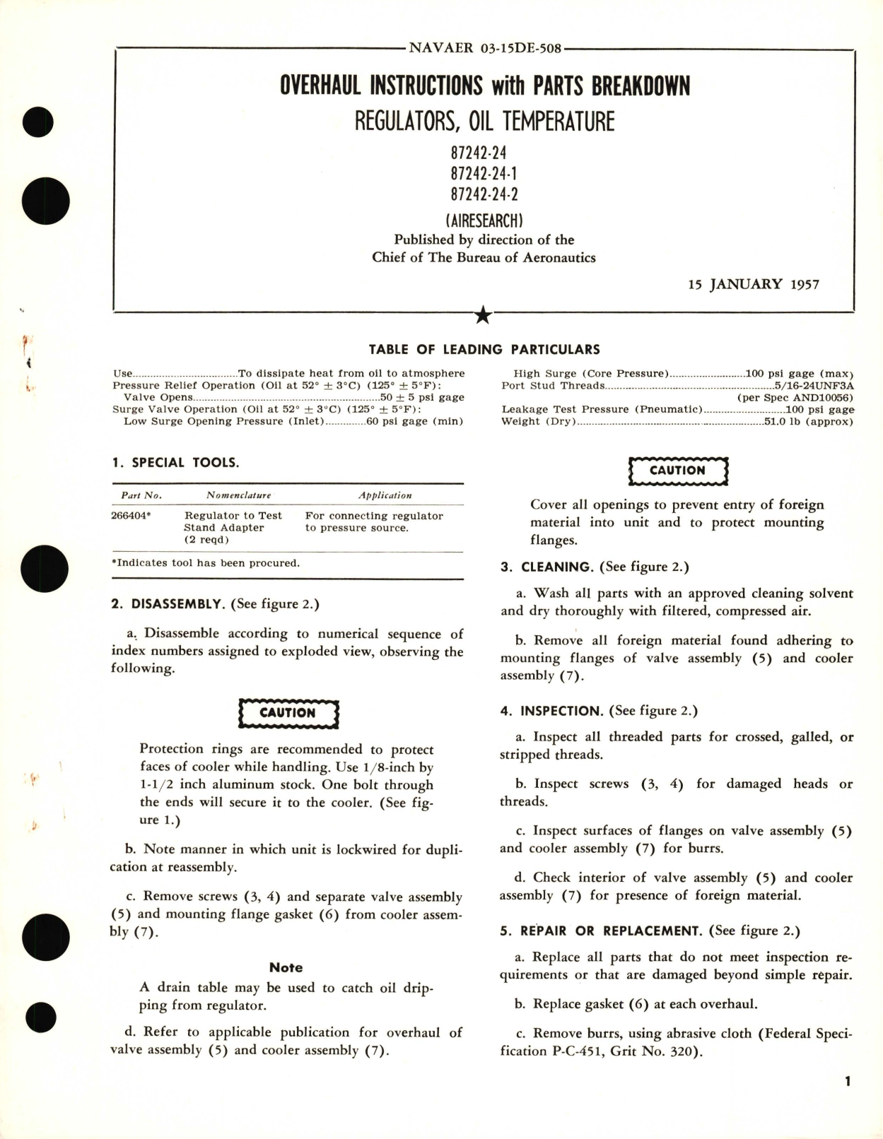 Sample page 1 from AirCorps Library document: Overhaul Instructions with Parts Breakdown for Regulators, oil Temperature 87242-24 