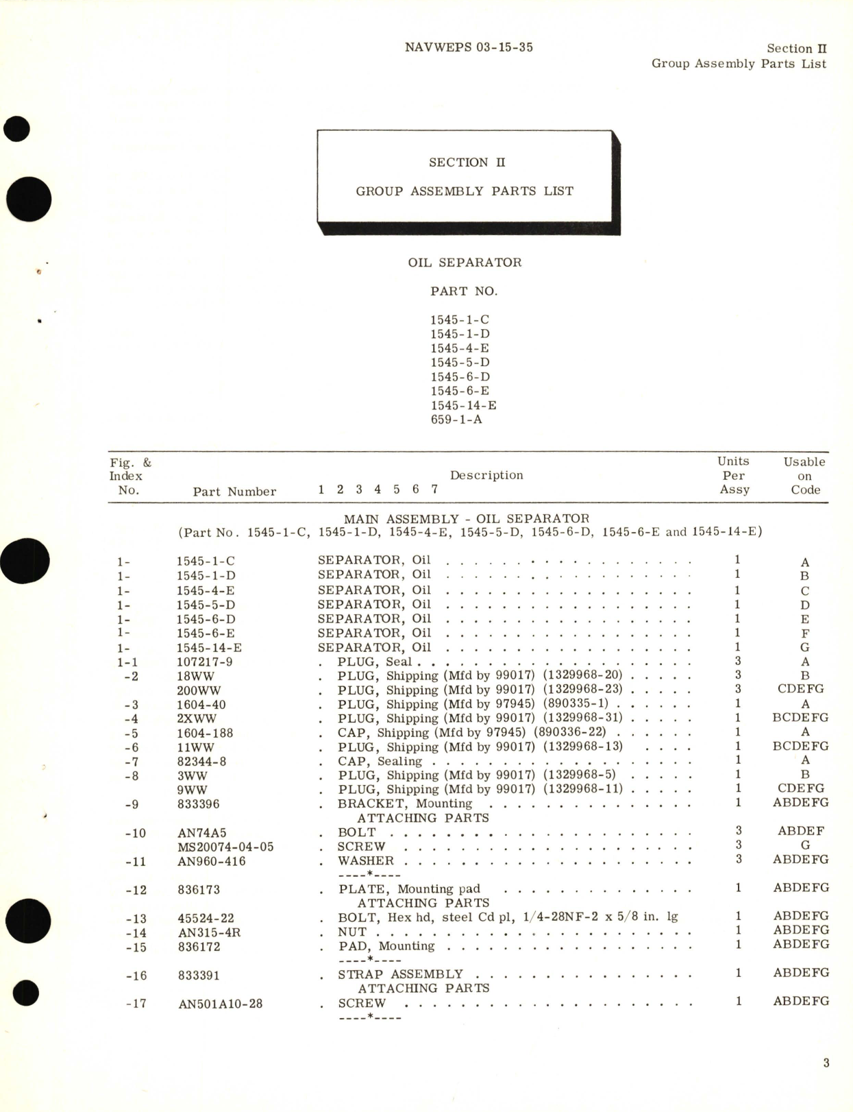 Sample page 7 from AirCorps Library document: Overhaul Instructions with Parts Breakdown for Oil Separator Part No. 1545, 659 