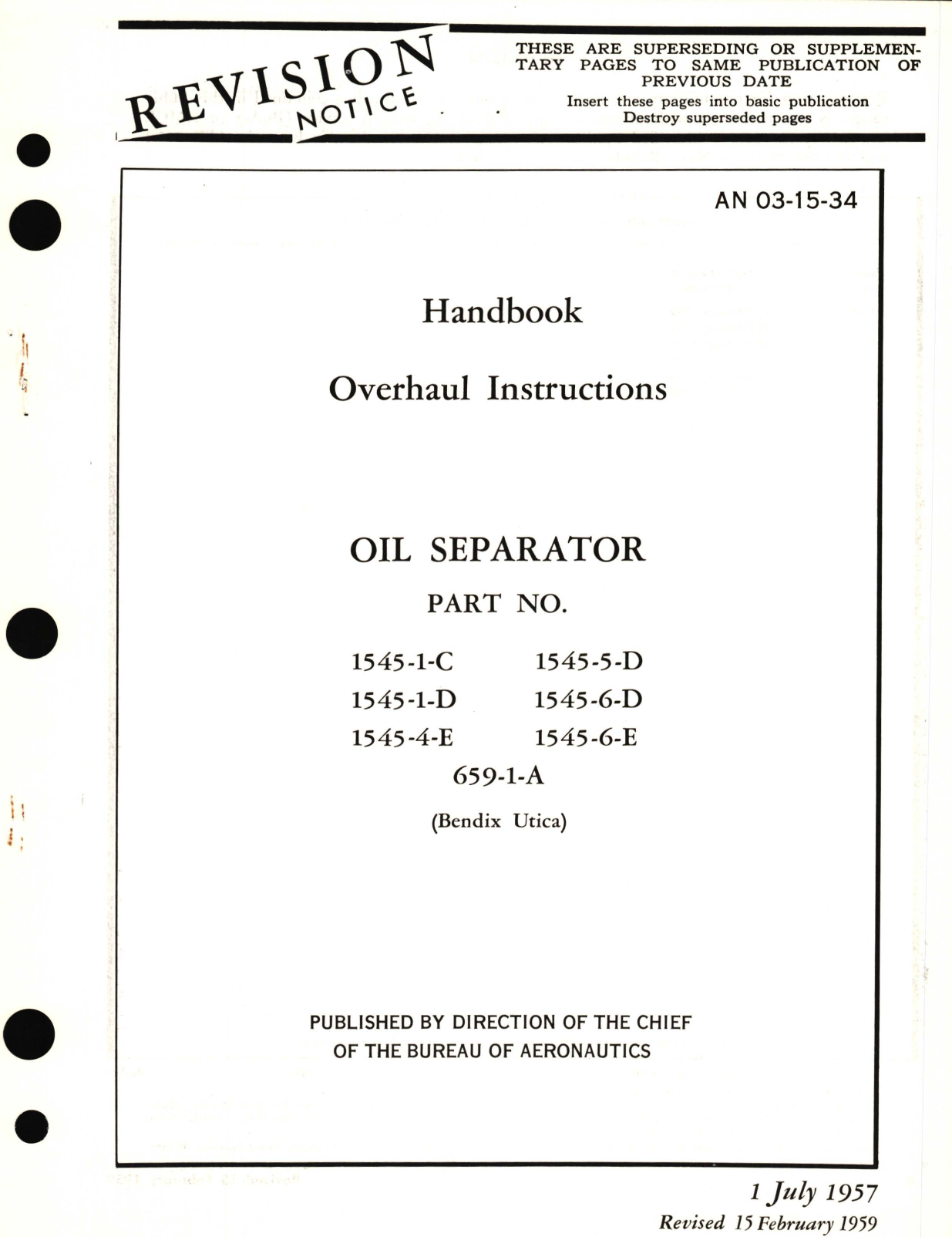 Sample page 1 from AirCorps Library document: Overhaul Instructions for Oil Separator Part No. 1545, 659 