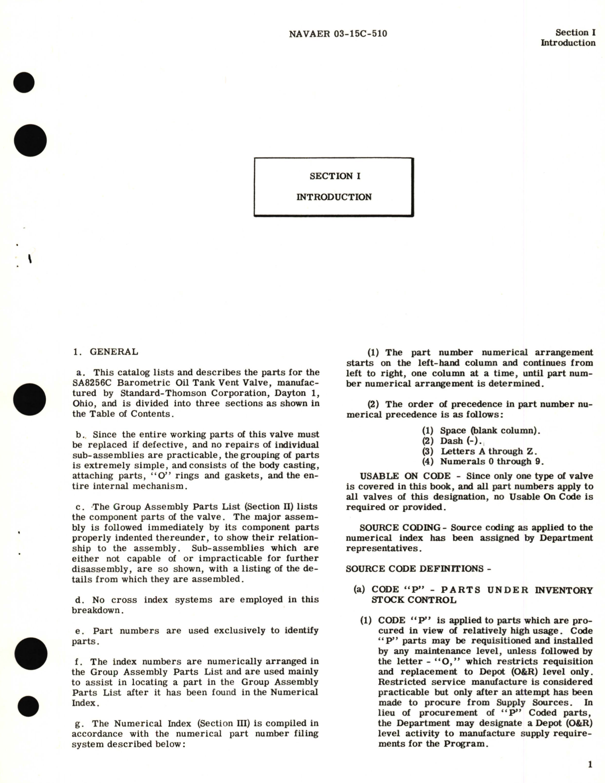 Sample page 5 from AirCorps Library document: Parts Catalog for Barometric Oil Tank Vent Valve Part No. SA8256C 