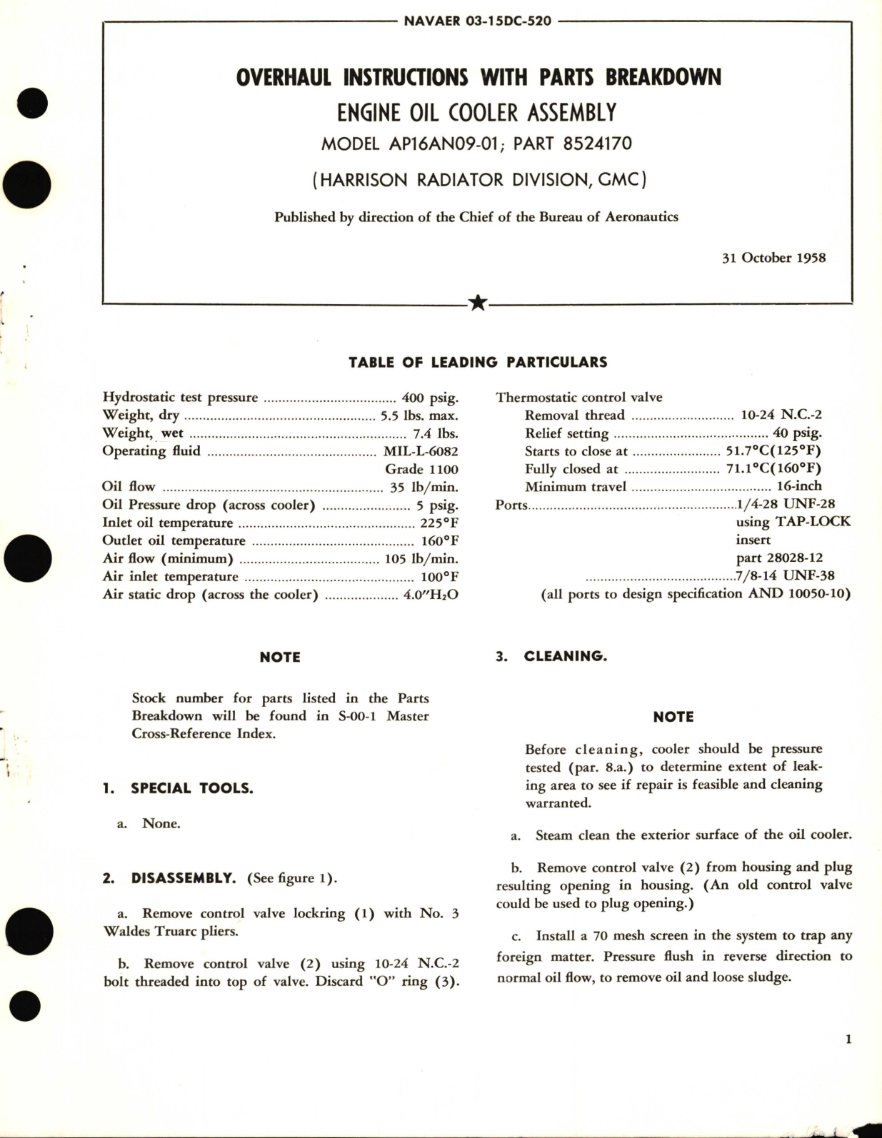 Sample page 5 from AirCorps Library document: Overhaul Instructions with Parts Breakdown for Oil Cooler Model AP12AU09-02 Part  No. 8520470 