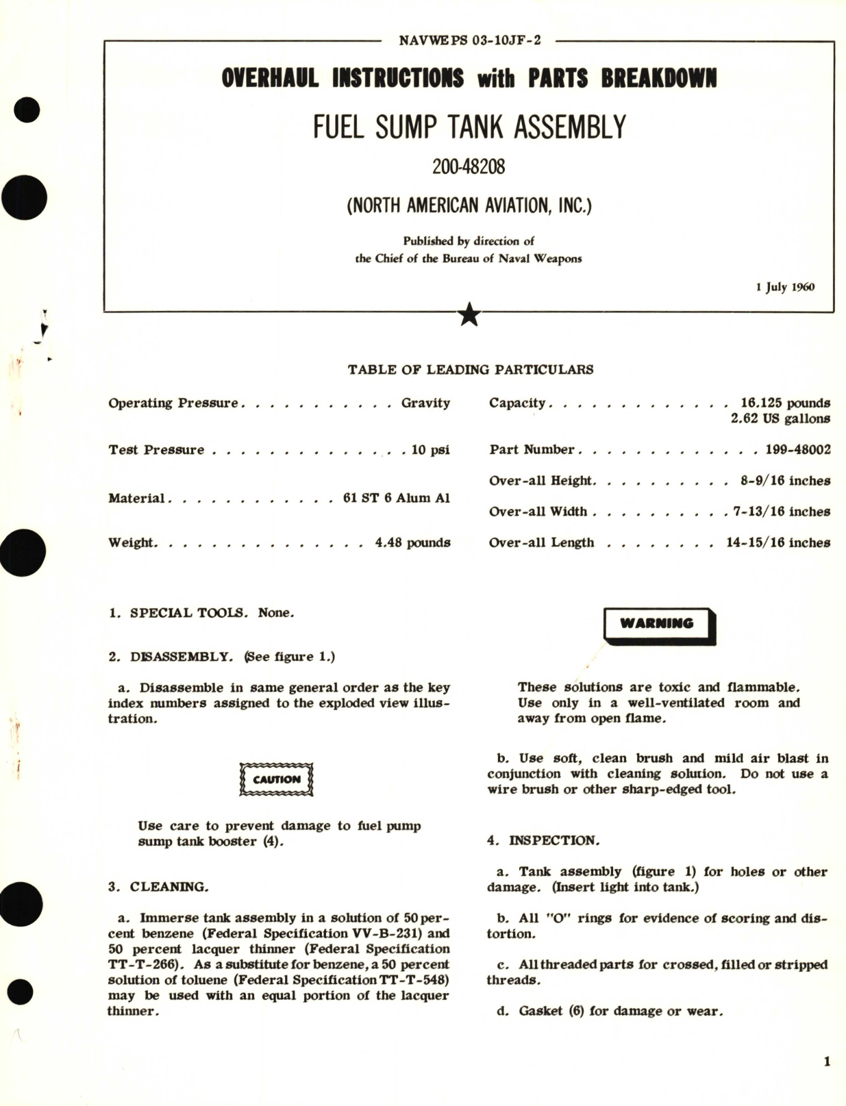 Sample page 1 from AirCorps Library document: Overhaul Instructions with Parts Breakdown for Fuel Sump Tank Assembly 200-48208 