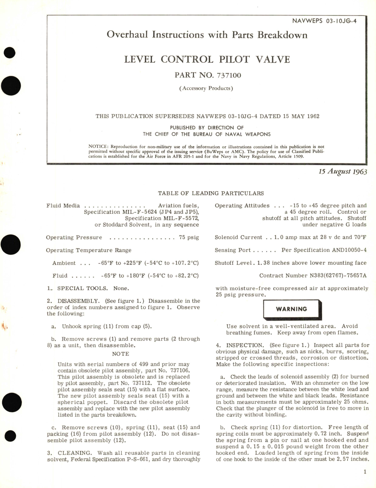 Sample page 1 from AirCorps Library document: Overhaul Instructions with Parts Breakdown for Level Control Pilot Valve Part No. 737100 