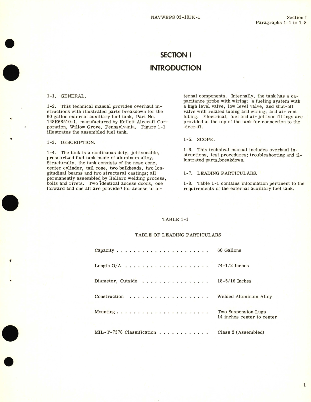 Sample page 5 from AirCorps Library document: Overhaul Instructions with Parts Breakdown for External Auxiliary 60 Gal. Fuel Tank Model No. 148K68510-1 