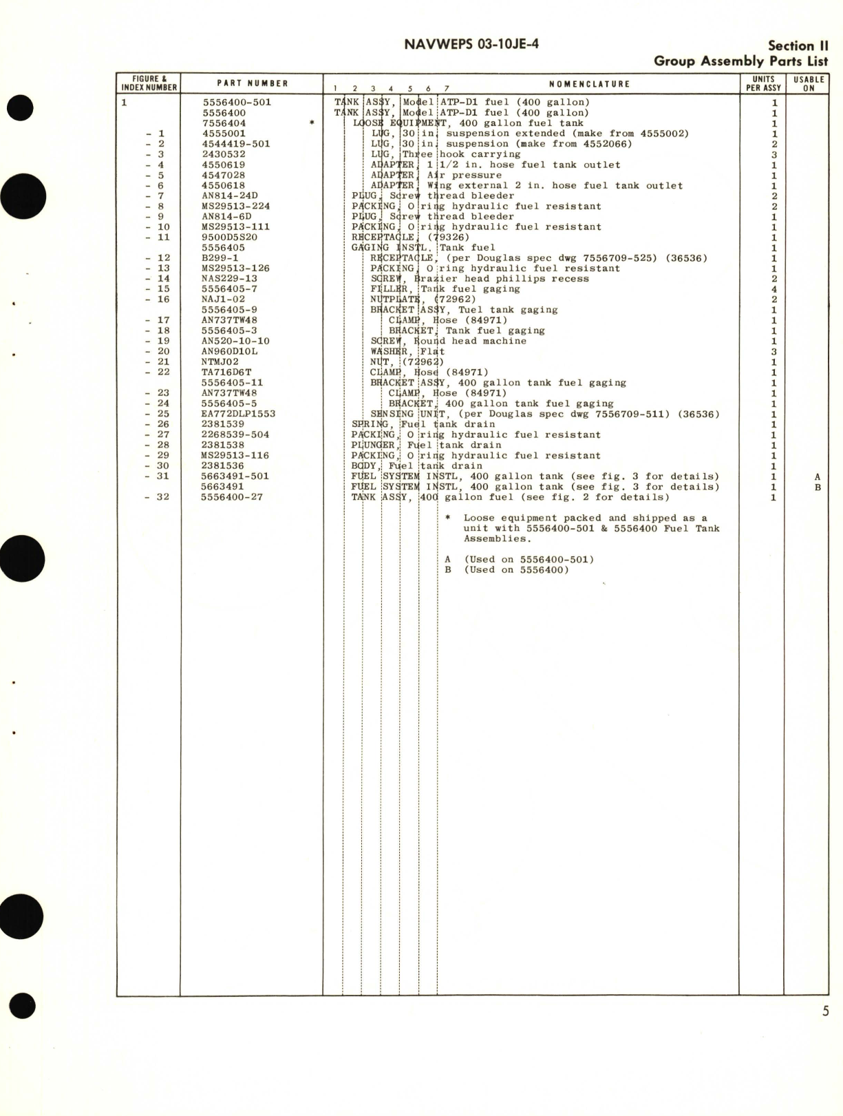 Sample page 7 from AirCorps Library document: Illustrated Parts Breakdown for Fuel Tank Assembly (400 Gallon) Part No. 5556400 (ATP-D1) 