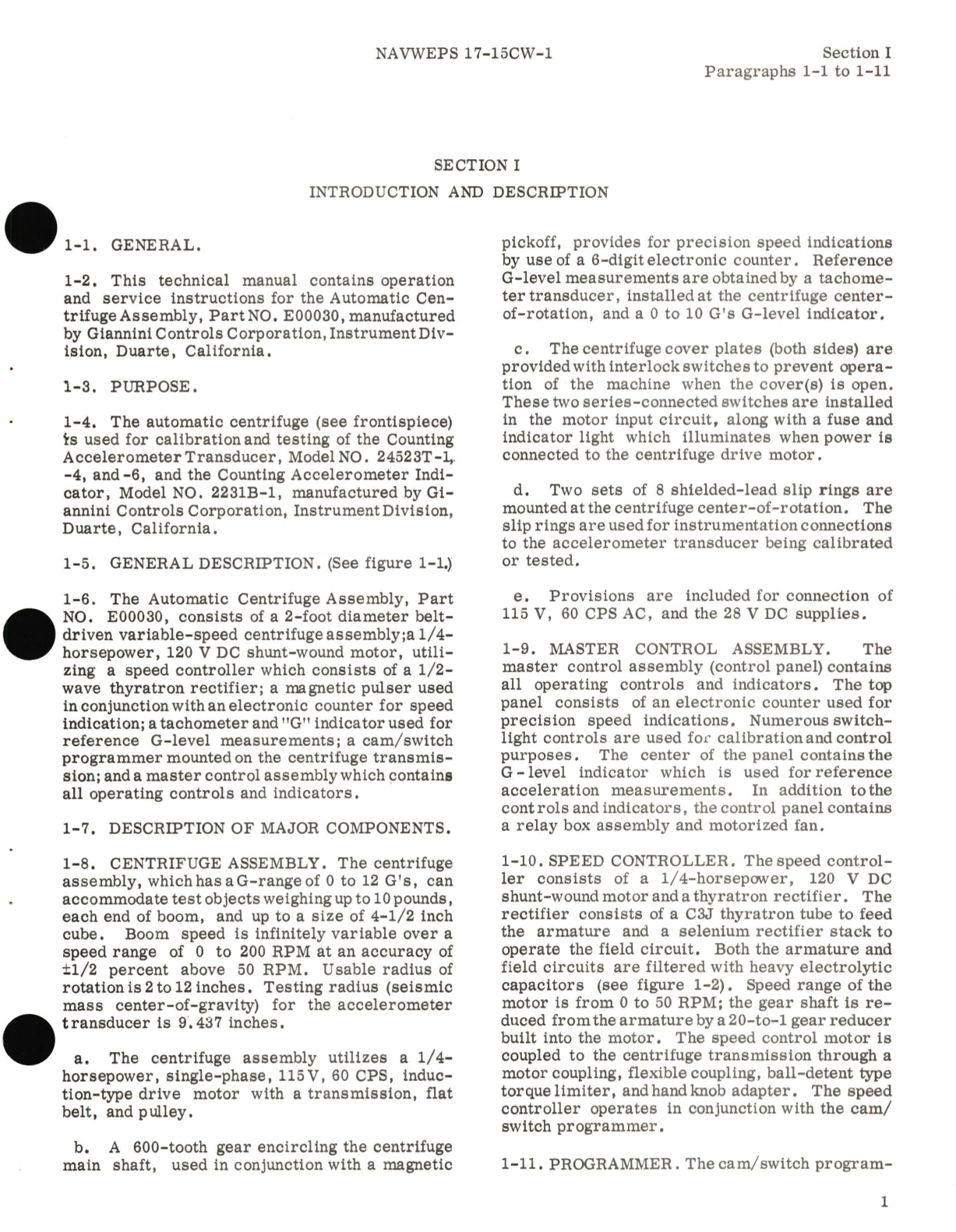 Sample page 7 from AirCorps Library document: Operation and Service Instructions for Automatic Centrifuge Part No. E00030 