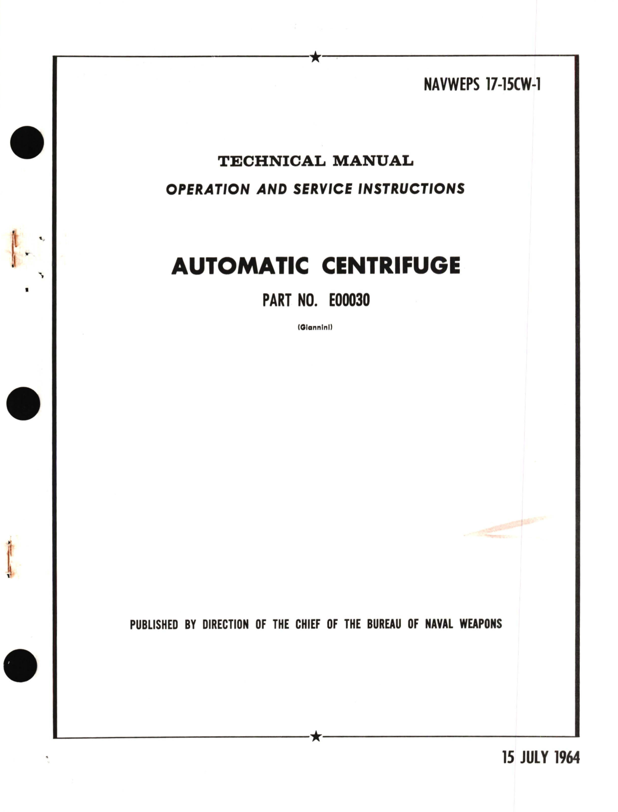 Sample page 1 from AirCorps Library document: Operation and Service Instructions for Automatic Centrifuge Part No. E00030