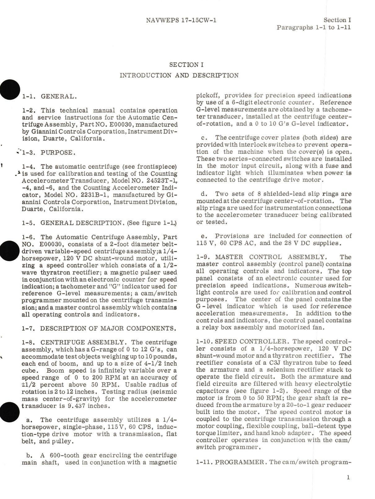 Sample page 7 from AirCorps Library document: Operation and Service Instructions for Automatic Centrifuge Part No. E00030 