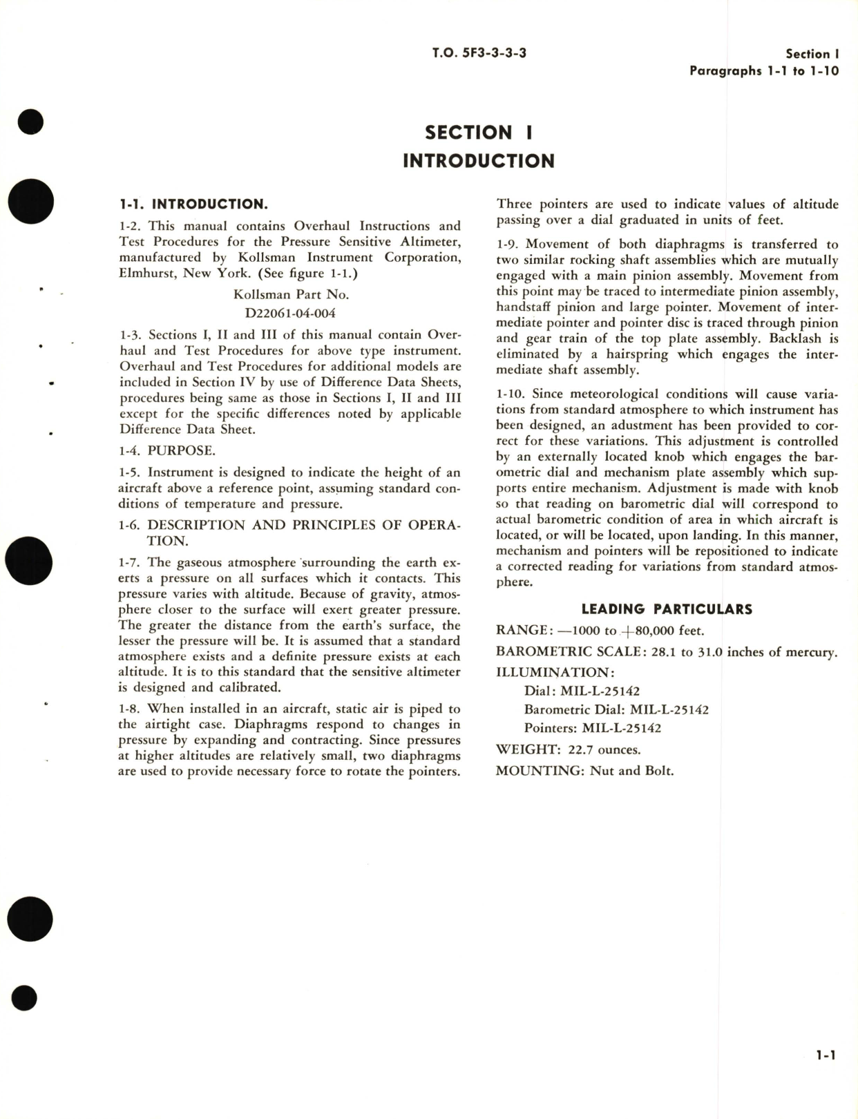 Sample page 5 from AirCorps Library document: Overhaul for Pressure Sensitive Altimeters Kollsman Part No. D22061 04 004, D22061 04 010, MA-1