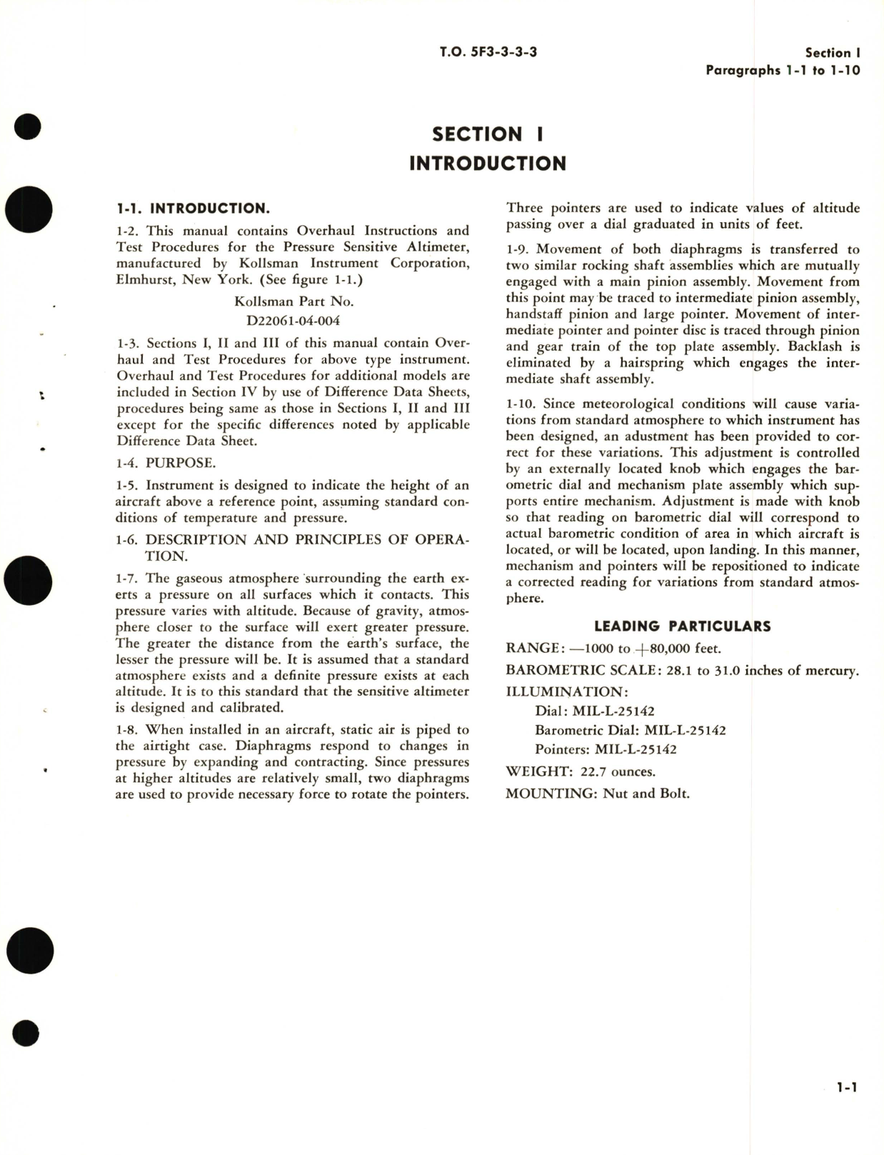 Sample page 5 from AirCorps Library document: Overhaul for Pressure Sensitive Altimeters Kollsman Part No. D22061 04 004, D22061 04 010, MA-1