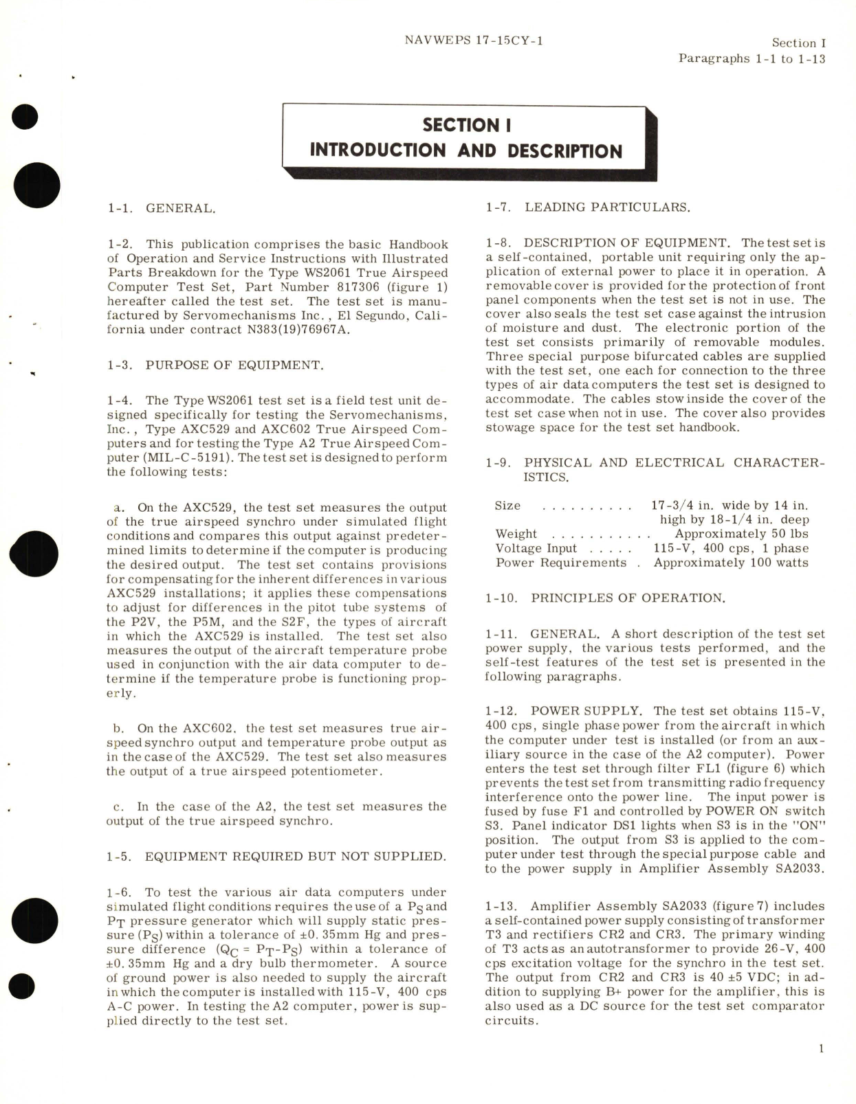 Sample page 7 from AirCorps Library document: Operation and Service Instructions with Illustrated Parts Breakdown for True Airspeed Computer Test Set Type No. WS2061 Part No. 817306