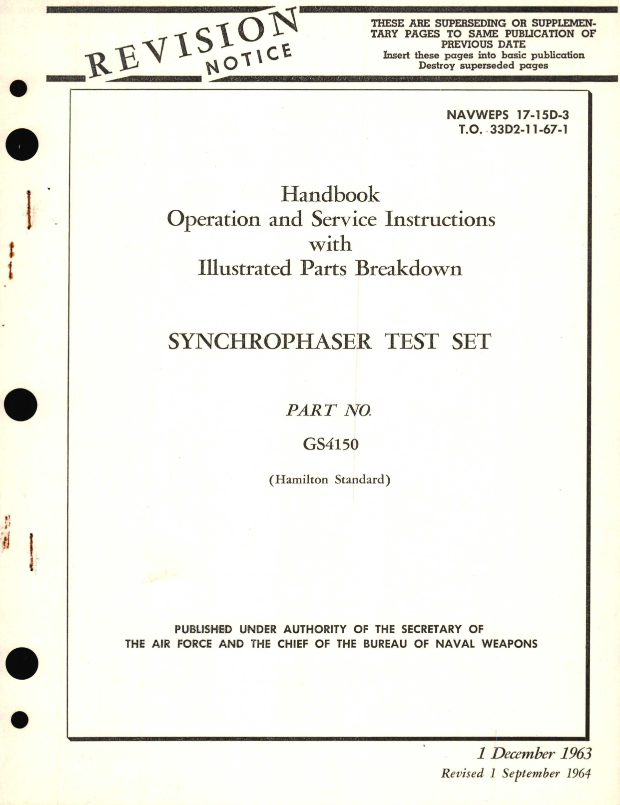 Sample page 1 from AirCorps Library document: Operation and Service Instructions With Illustrated Parts Breakdown for Synchrophaser Test Set Part No. GS4150