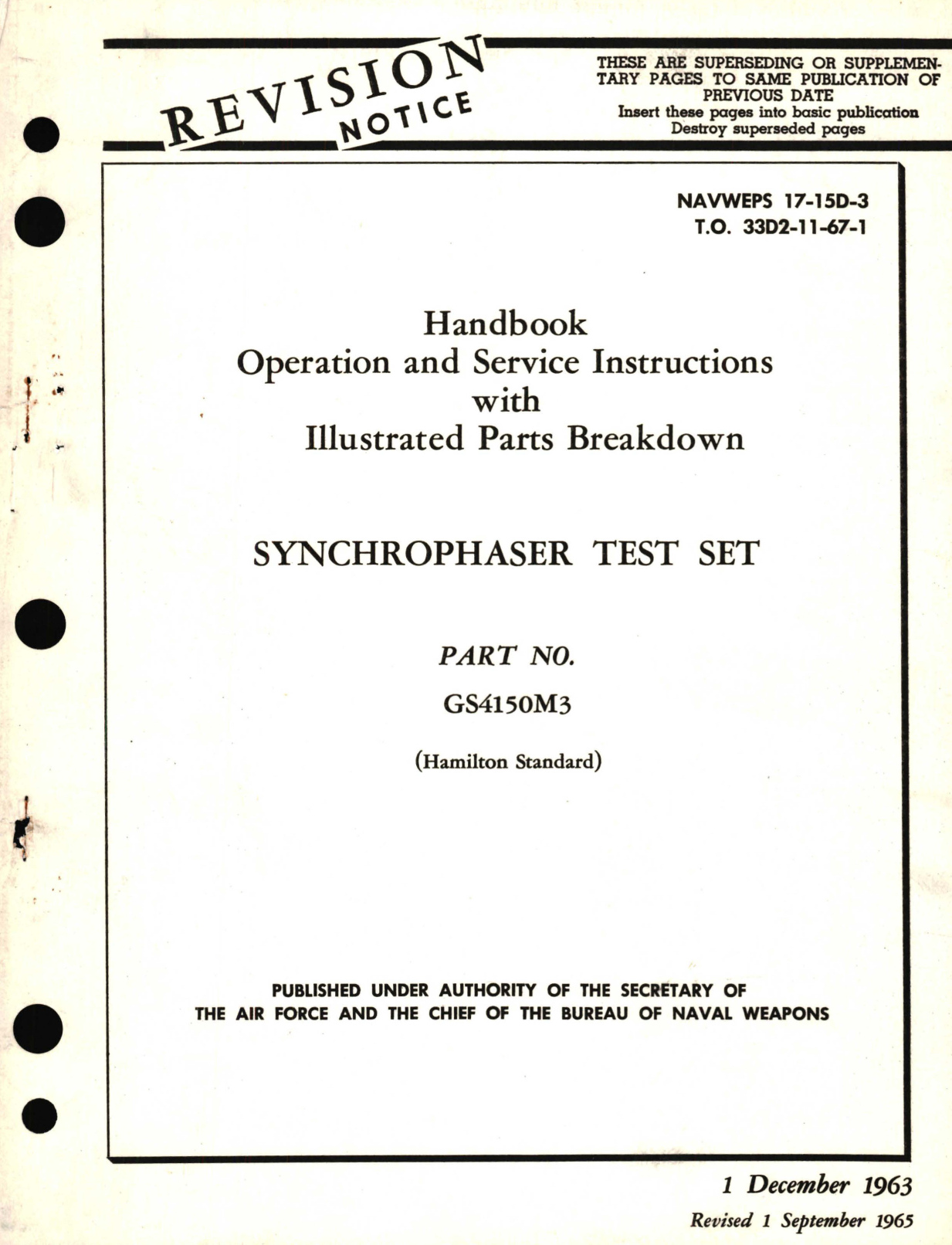 Sample page 1 from AirCorps Library document: Operation and Service Instructions with Illustrated Parts Breakdown for Synchrophaser Test Set Part No. GS4150M3